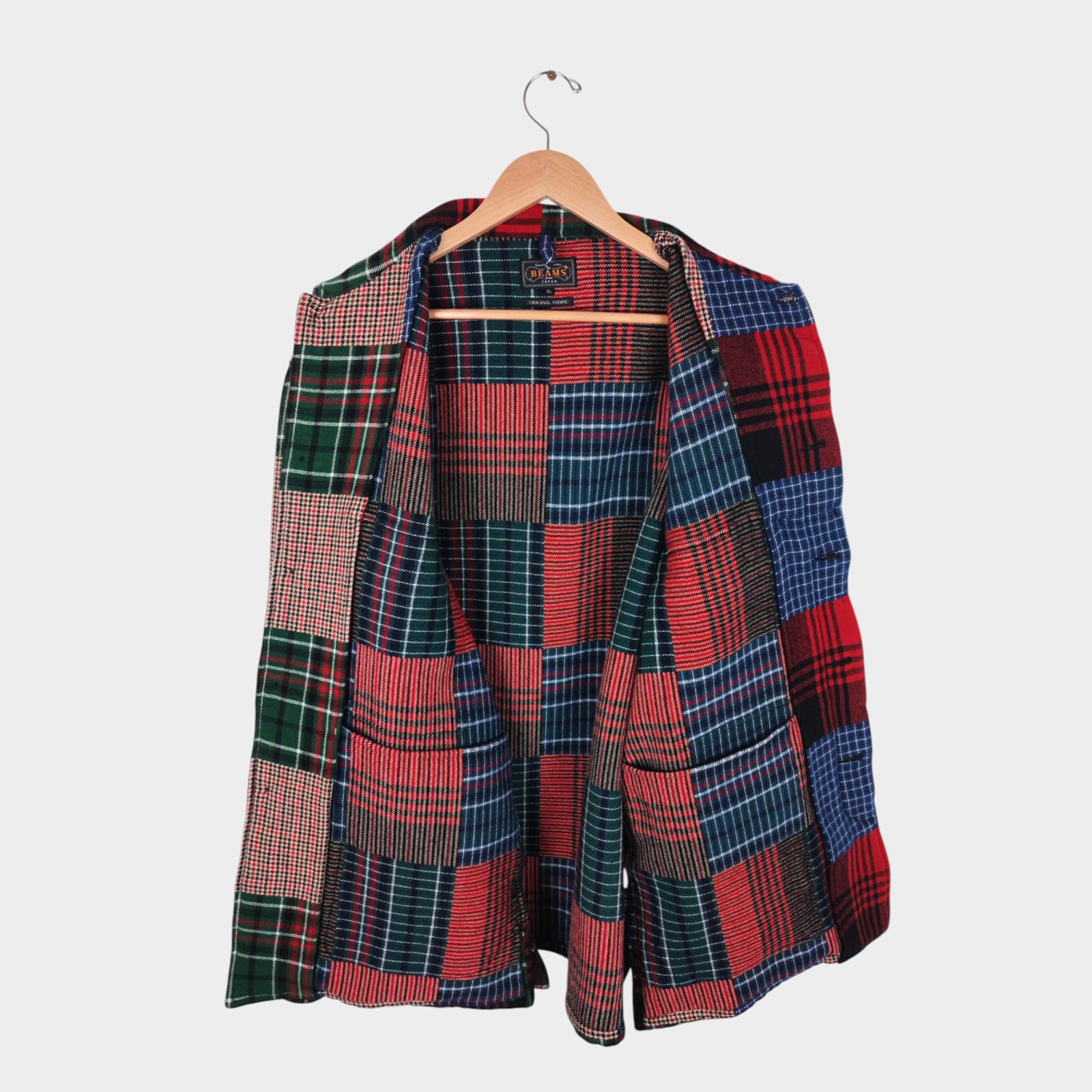 BEAMS PLUS Men's Multicoloured Patchwork Cotton Wool Blend MIL Coat Jacket