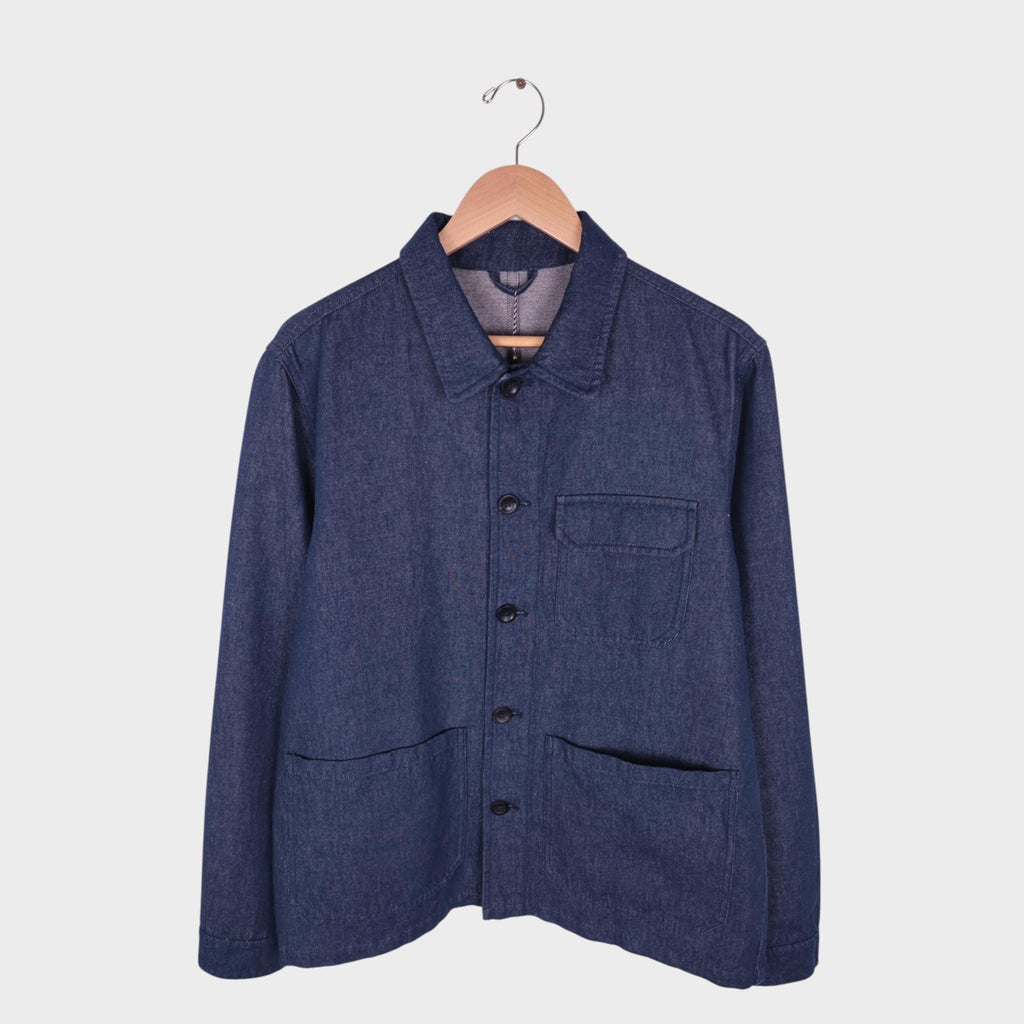 MONTEDORO Men's Blue Made in Italy Cotton/Linen Denim Chore Jacket