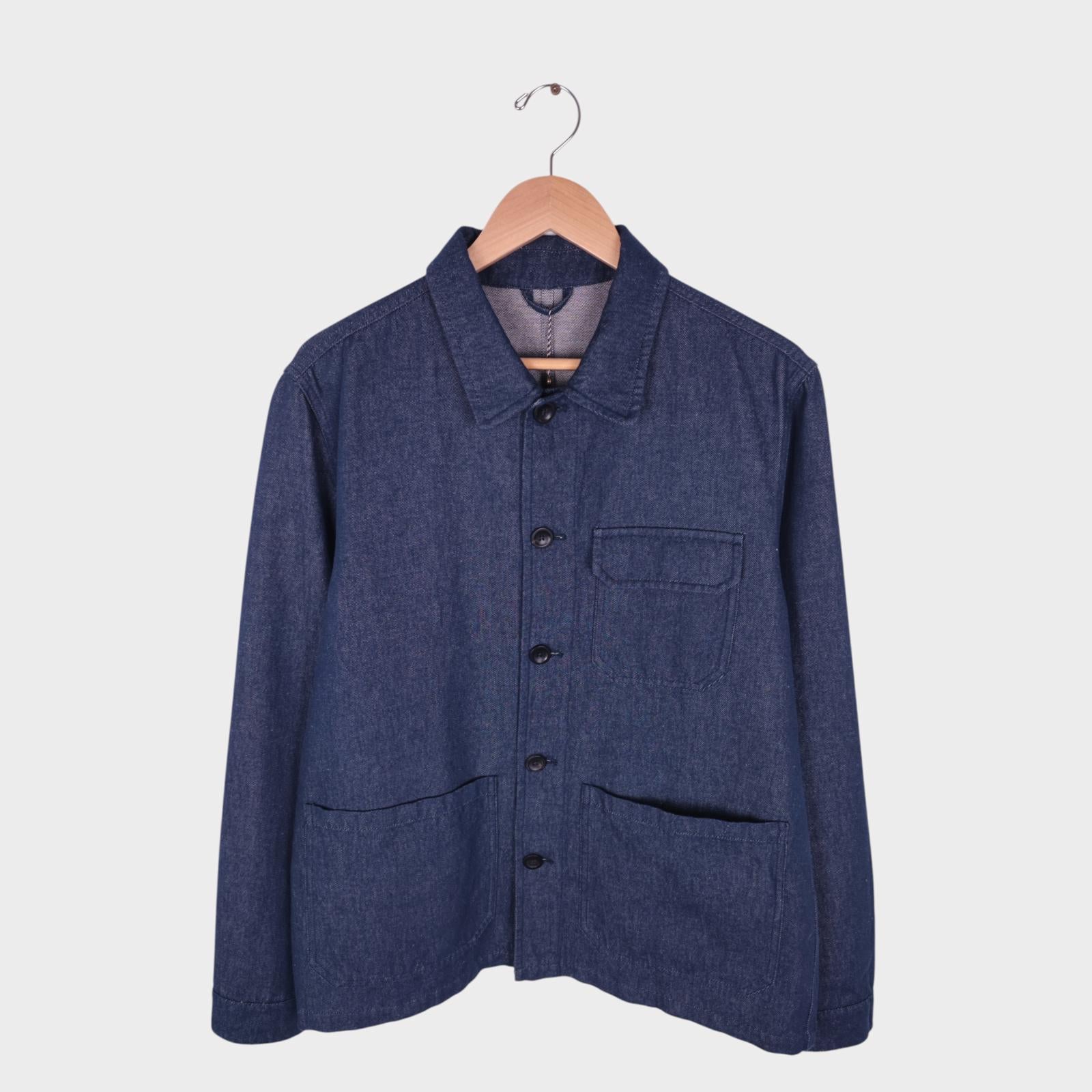 MONTEDORO Men's Blue Made in Italy Cotton/Linen Denim Chore Jacket