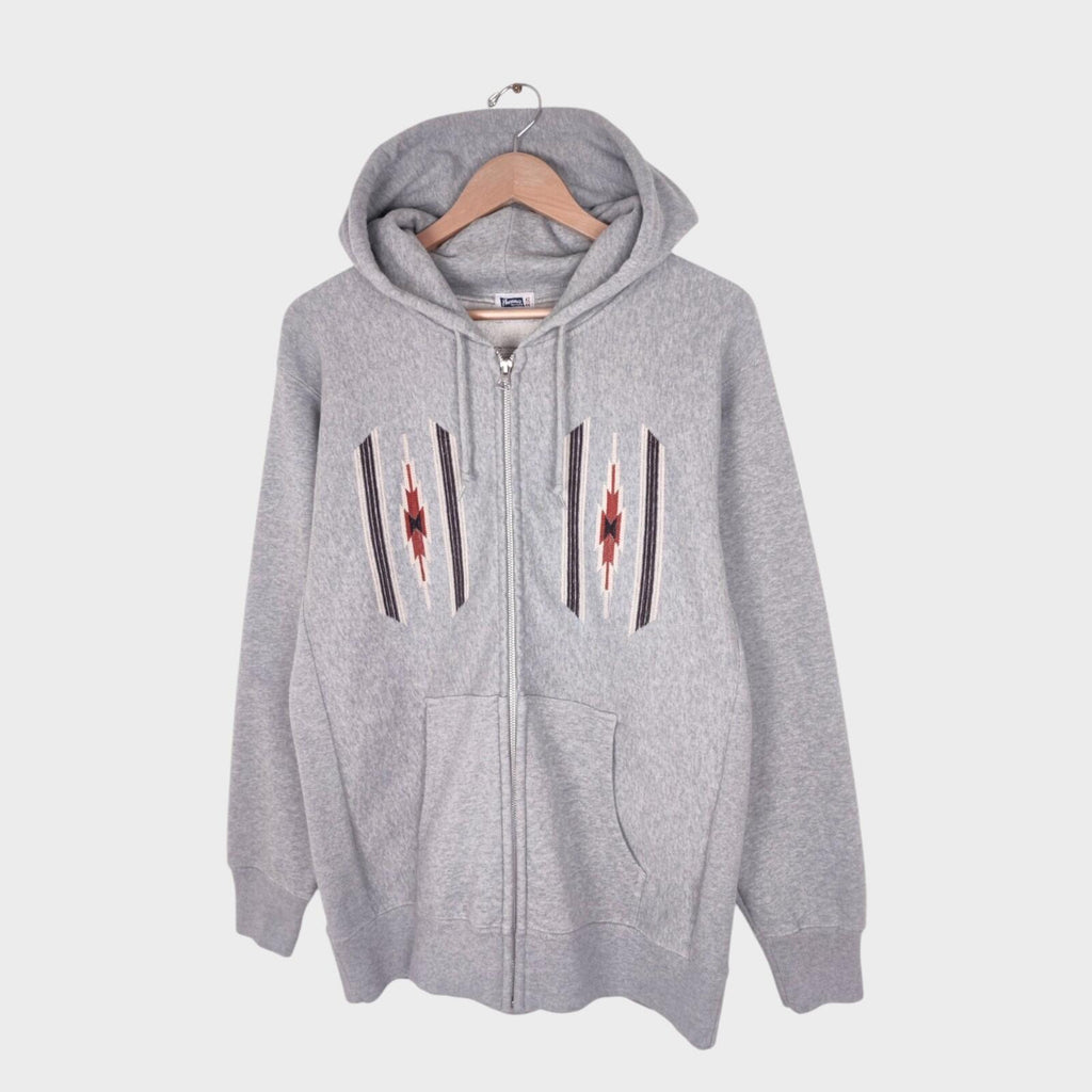 PHERROW'S Men's Grey Native Navajo Embroidery Zip Hoodie
