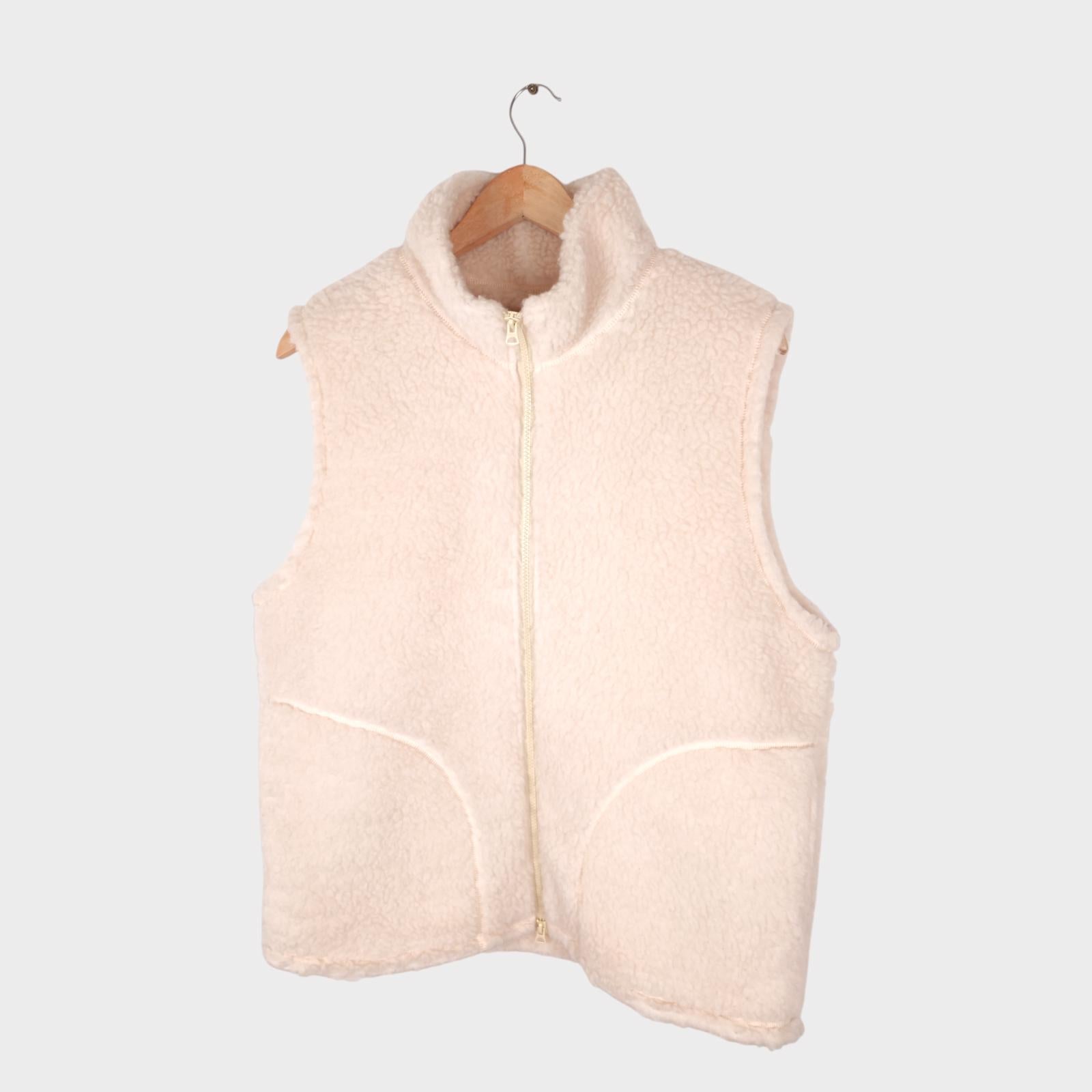 BEAMS PLUS Men's Ecru Wool Blend Fleece Zip Vest Gilet