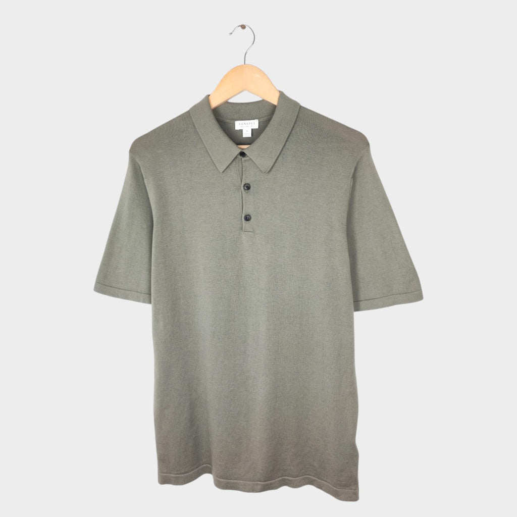 SUNSPEL Men's Light Khaki Green Cotton Knitted Polo Shirt