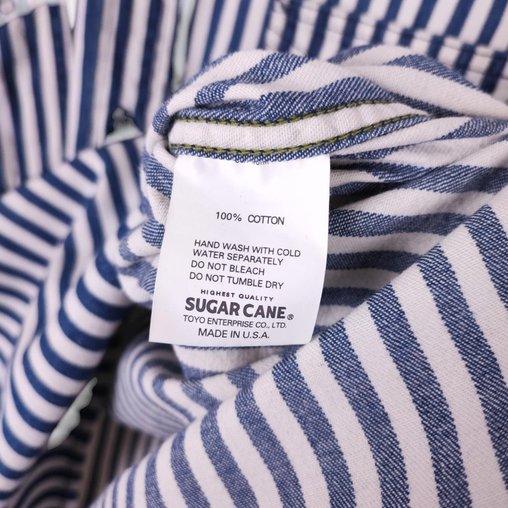 MISTER FREEDOM x SUGAR CANE Men's Made in USA Blue Striped Pullover Shirt