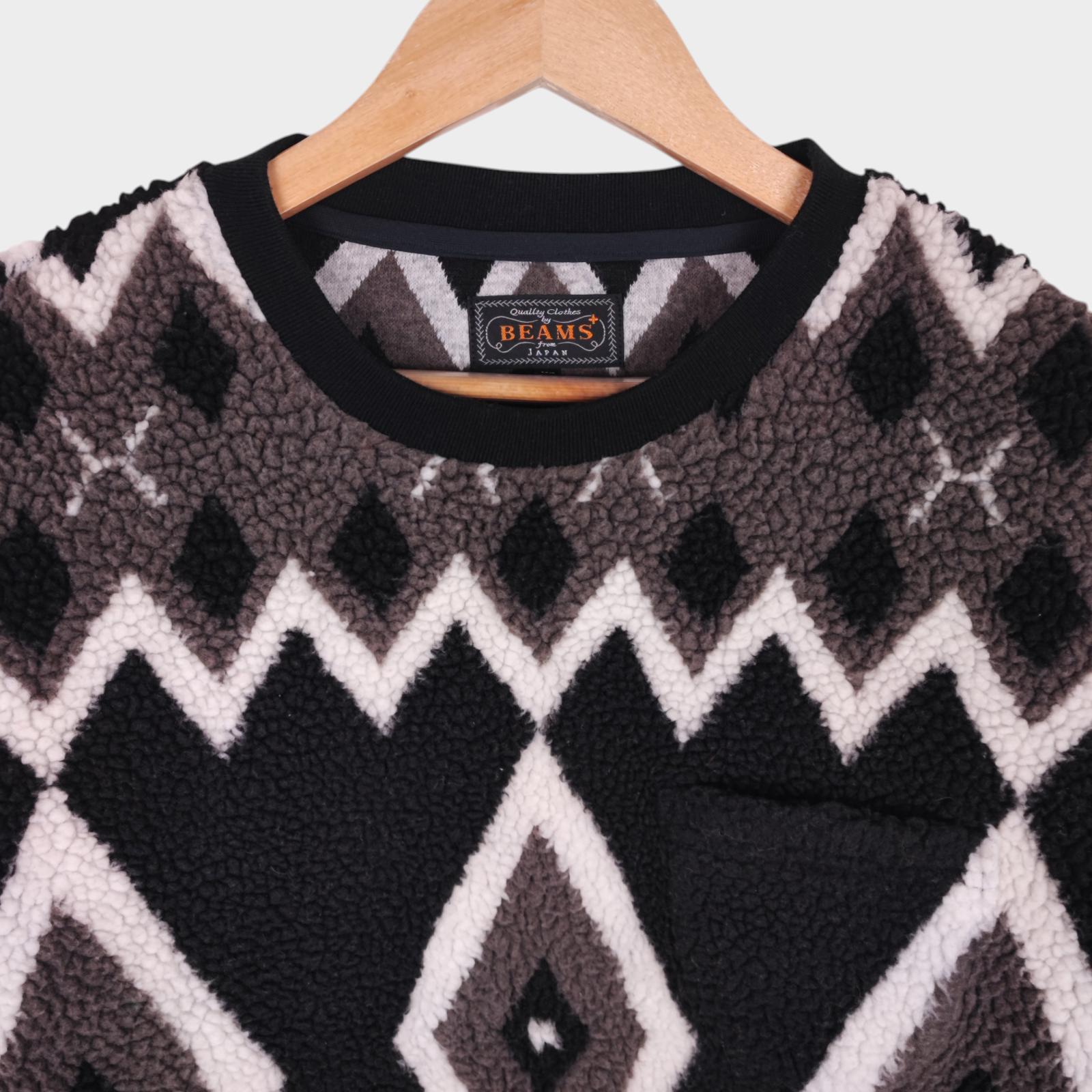 BEAMS PLUS Men's Native Pattern Boa Fleece Jumper