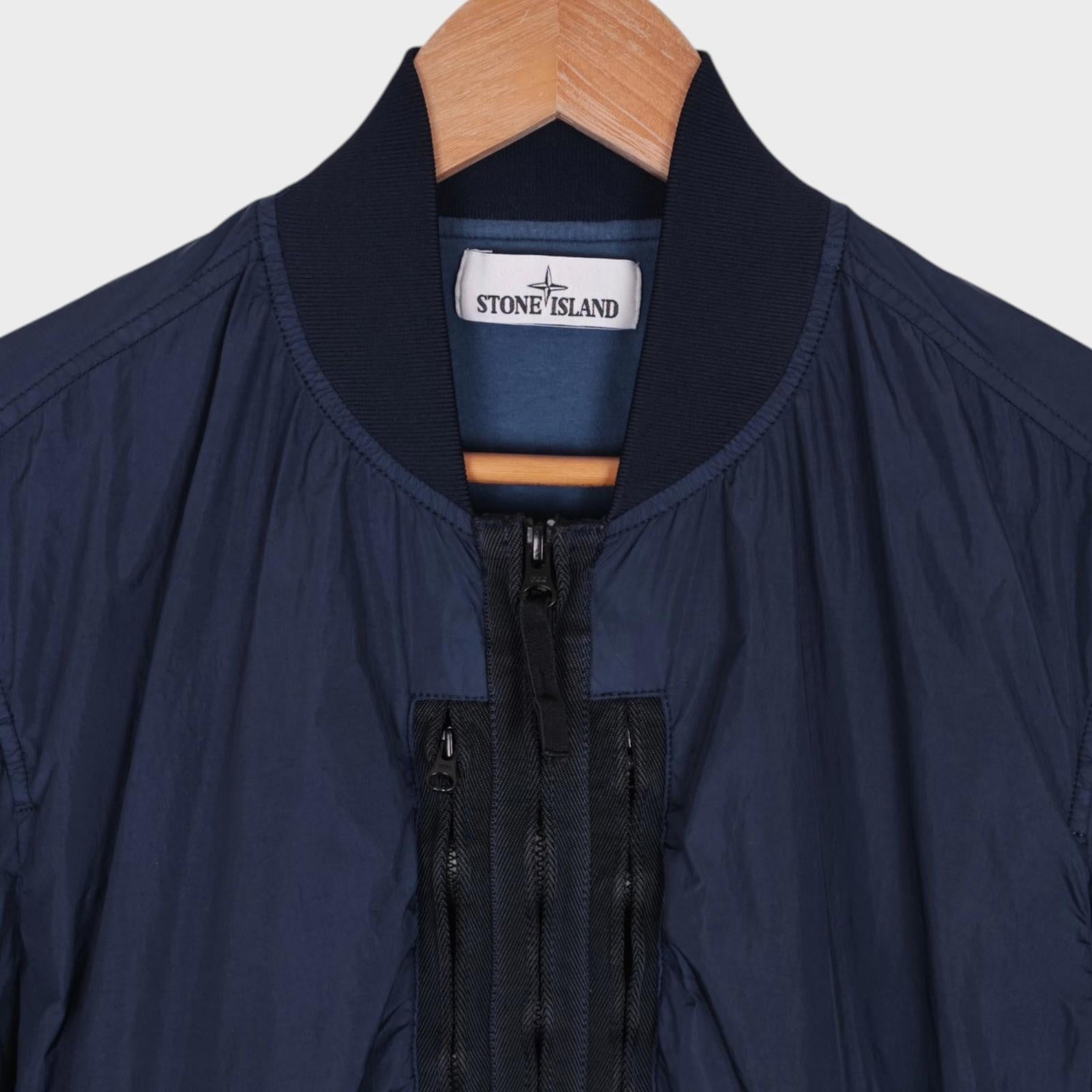 STONE ISLAND Men's Navy Blue Garment Dyed Crinkle Reps NY Bomber Jacket