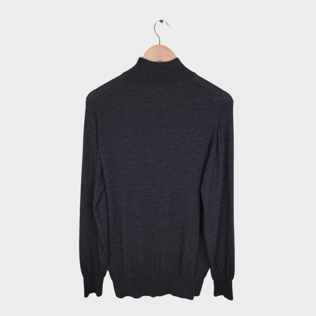 CONNOLLY Men's Dark Grey Made in Scotland 100% Pure New Wool Turtleneck Jumper