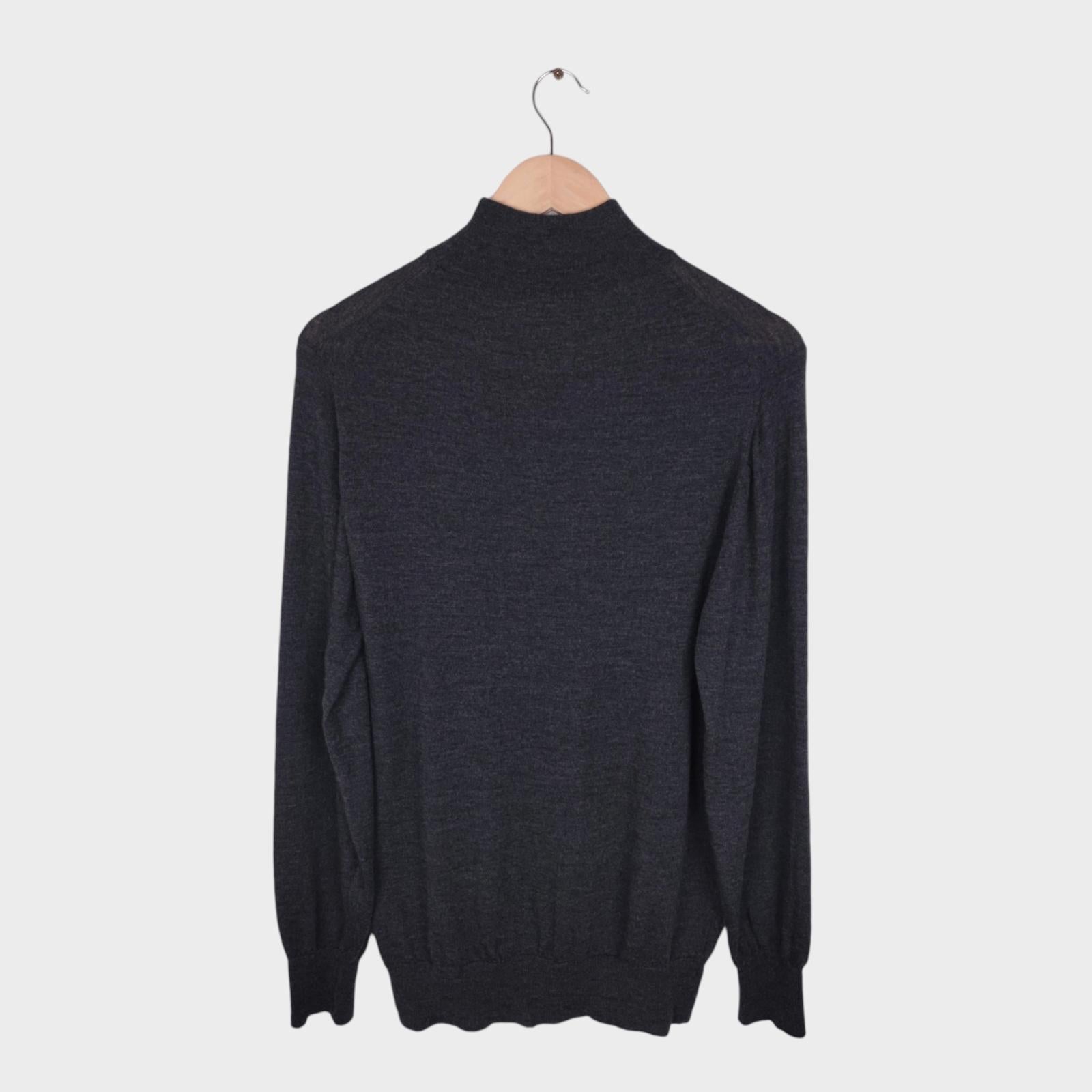 CONNOLLY Men's Dark Grey Made in Scotland 100% Pure New Wool Turtleneck Jumper