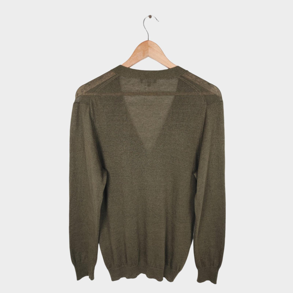 MHL MARGARET HOWELL Men's Green Linen Cotton Silk Knitted Cardigan