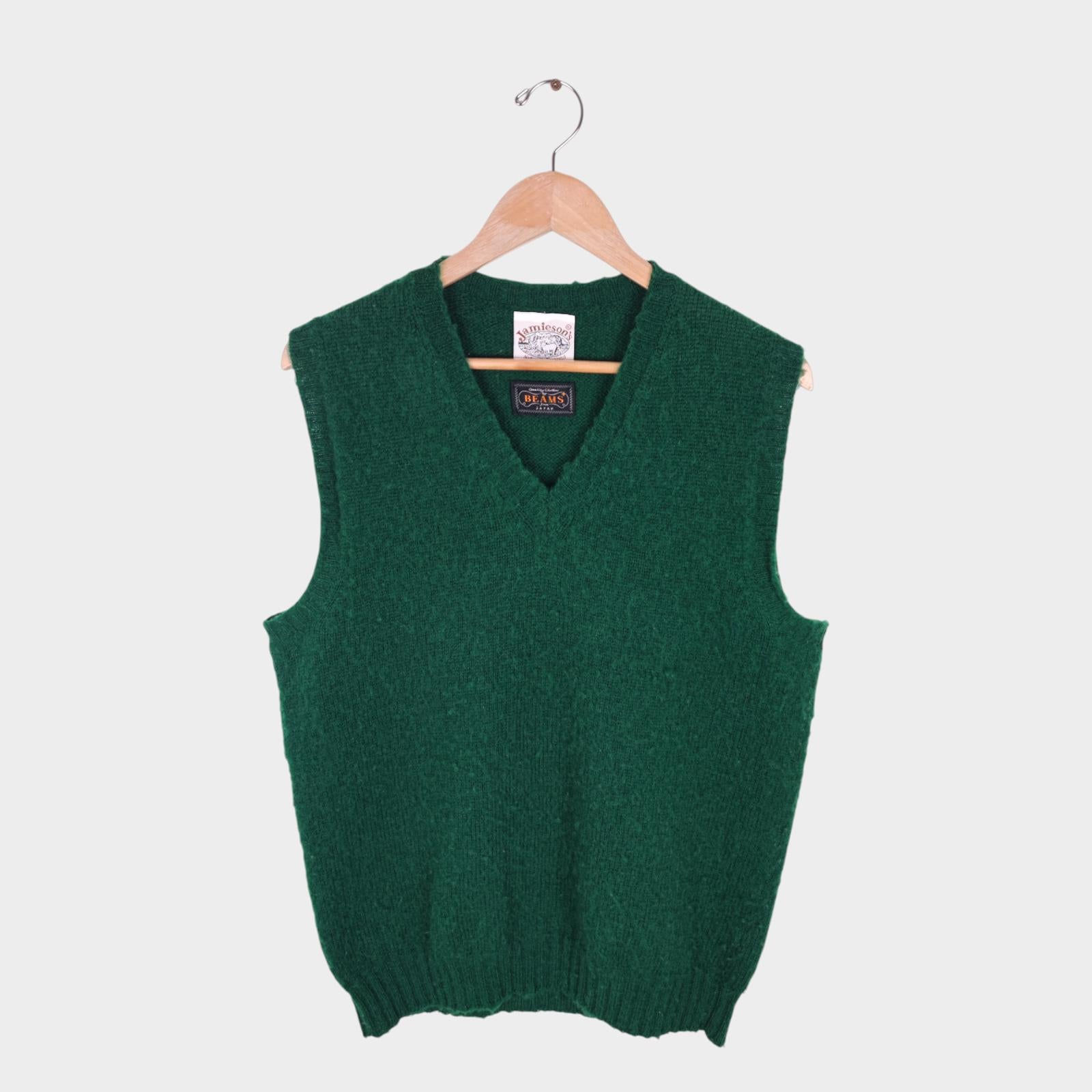 BEAMS PLUS x JAMIESON'S Men's Green Made in Scotland Brushed Shetland Wool Vest