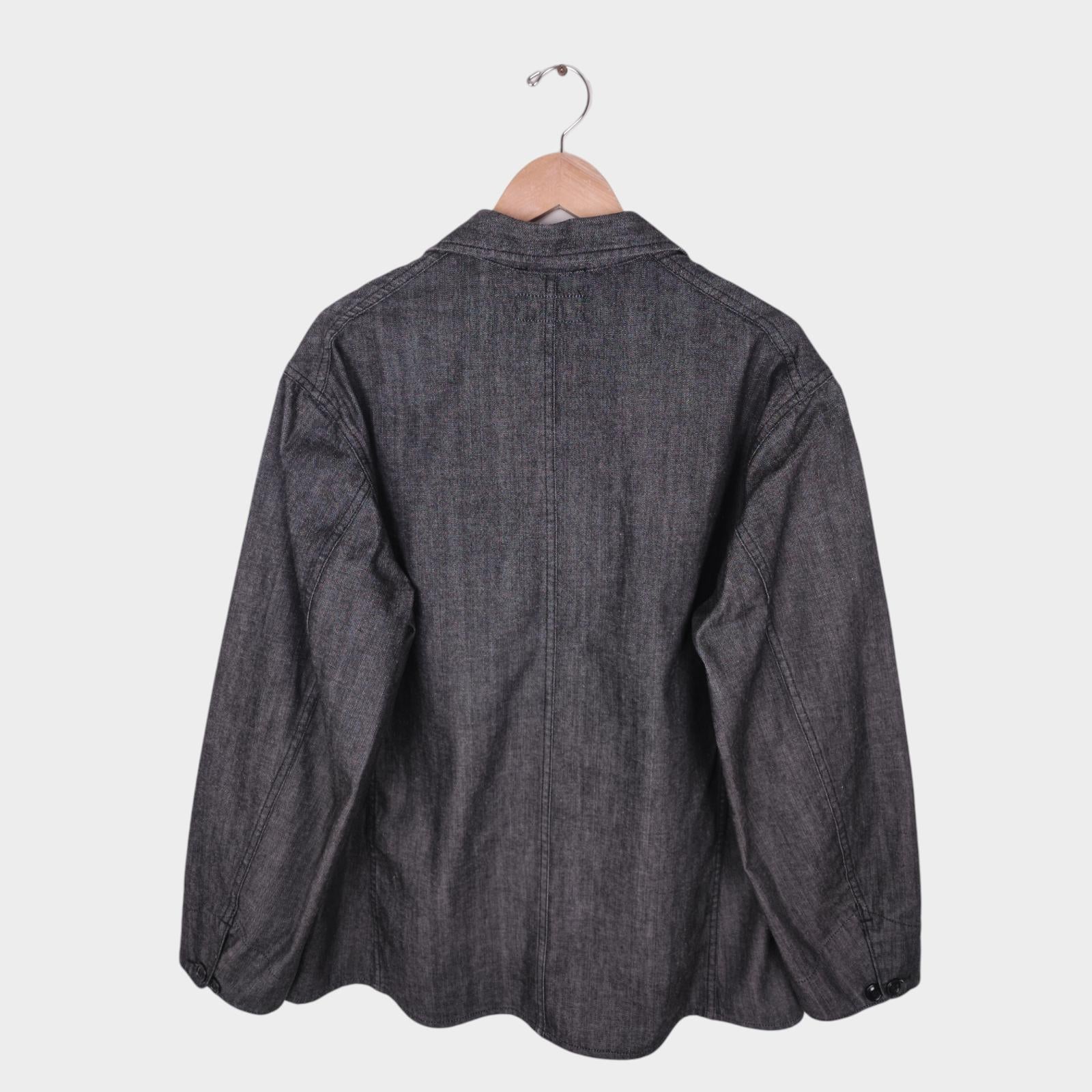 SASSAFRAS Men's Made in Japan Grey Denim Sprayer Chore Jacket