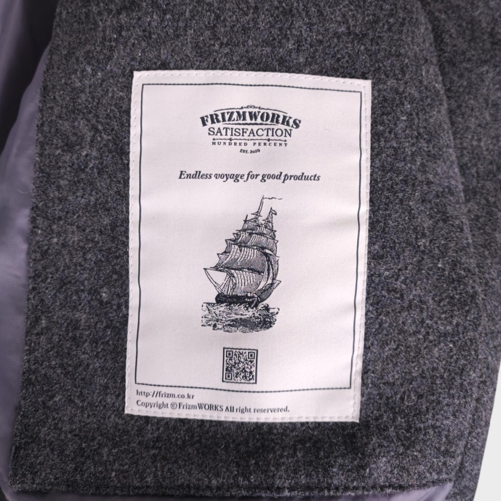 FRIZMWORKS Men's Grey Wool Blend Minimal Melton Jacket