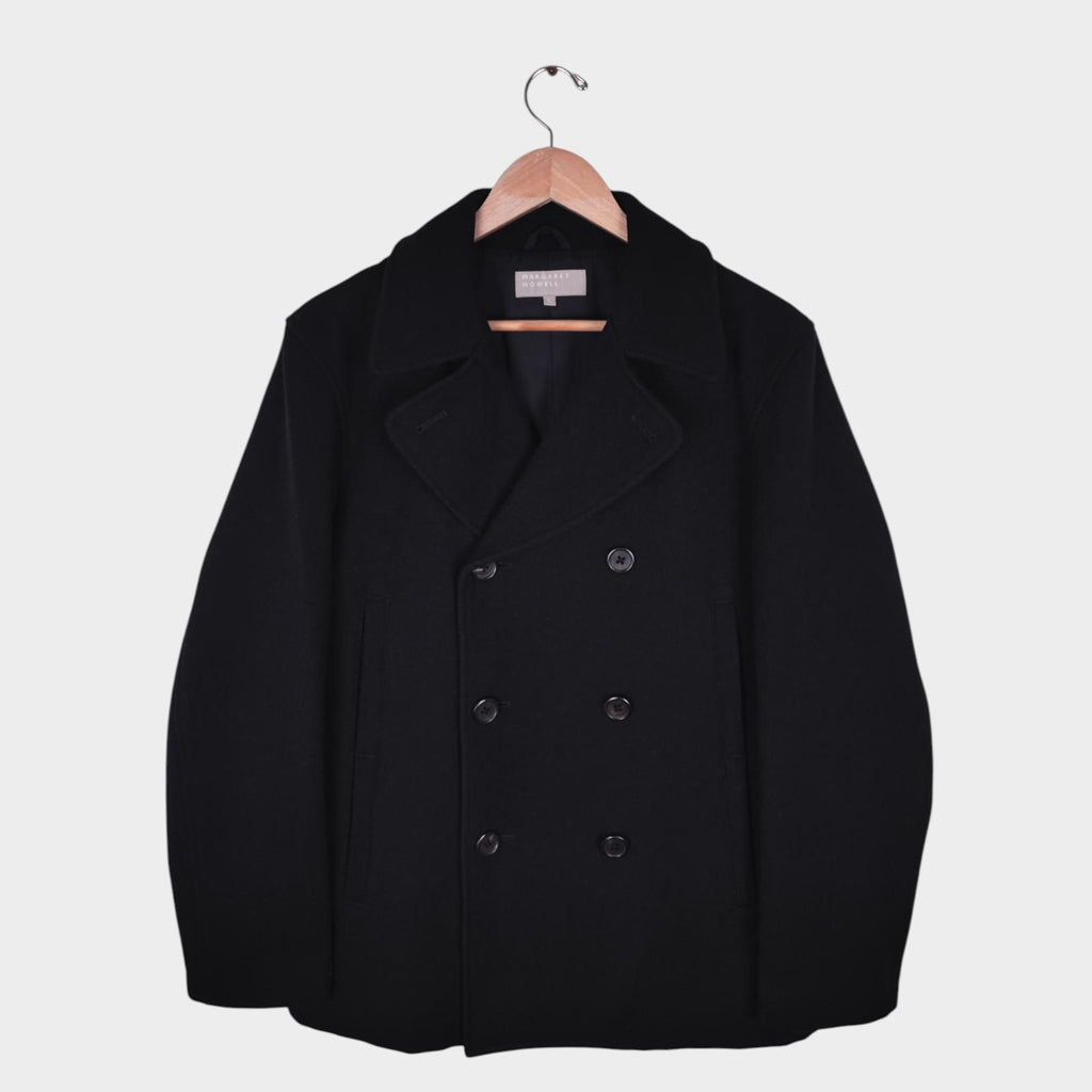 MARGARET HOWELL Men's Black Double Breasted 100% Wool Coat