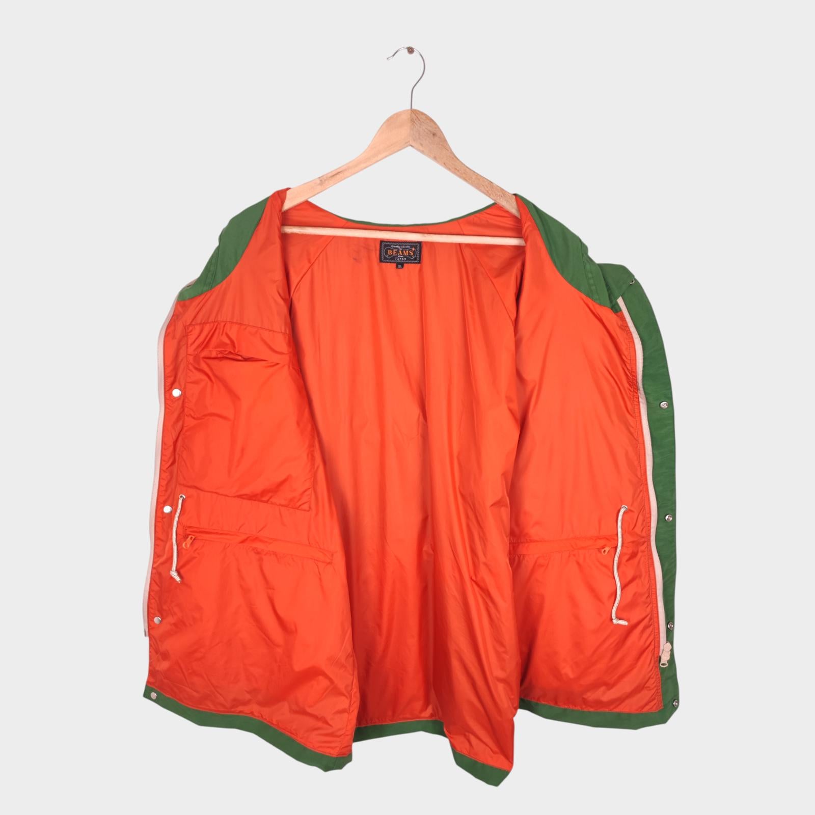 BEAMS PLUS Men's Green 60/40 Cotton Blend Hooded Mountain Parka Jacket