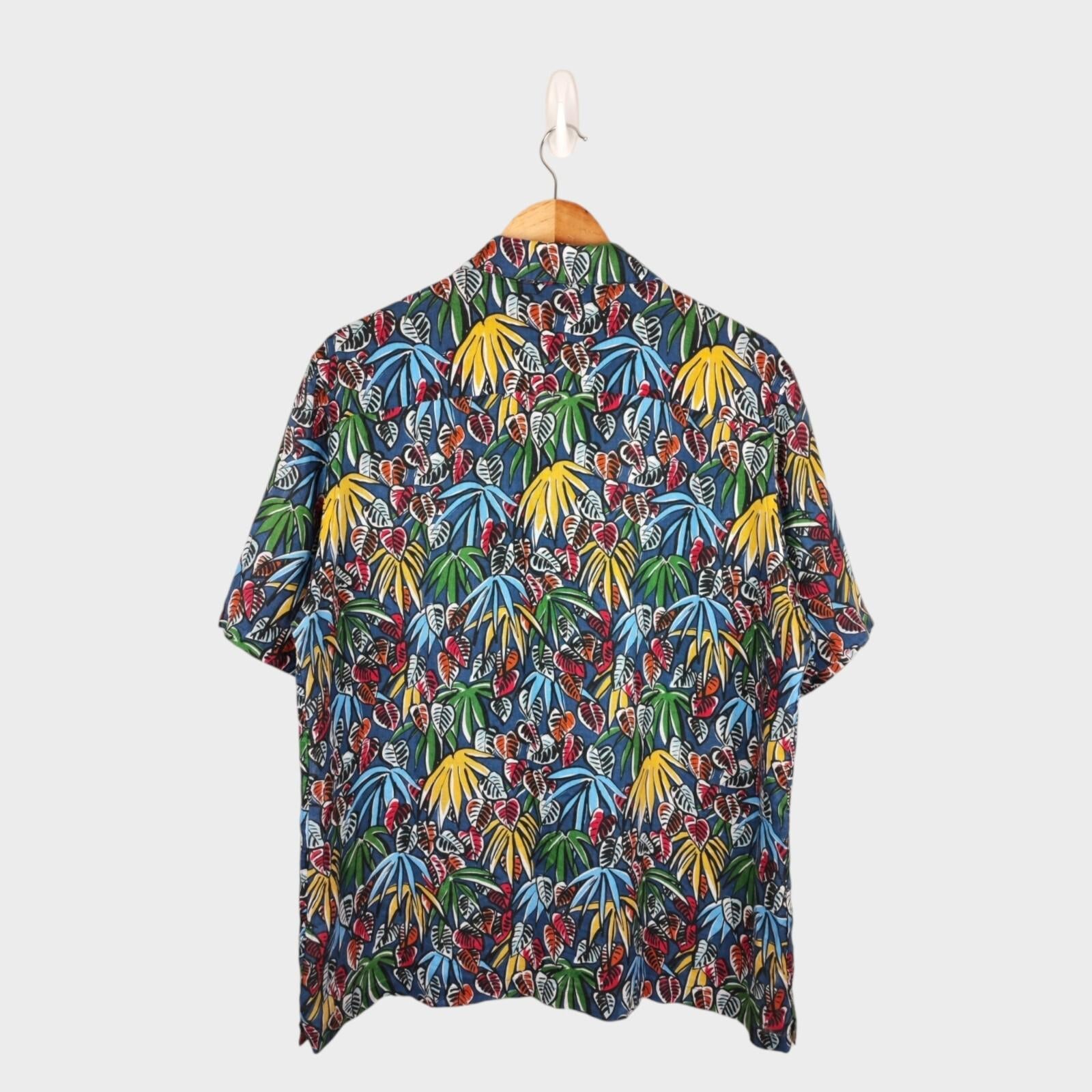 DRAKE'S Men's Leaves Print Linen Camp Collar Shirt