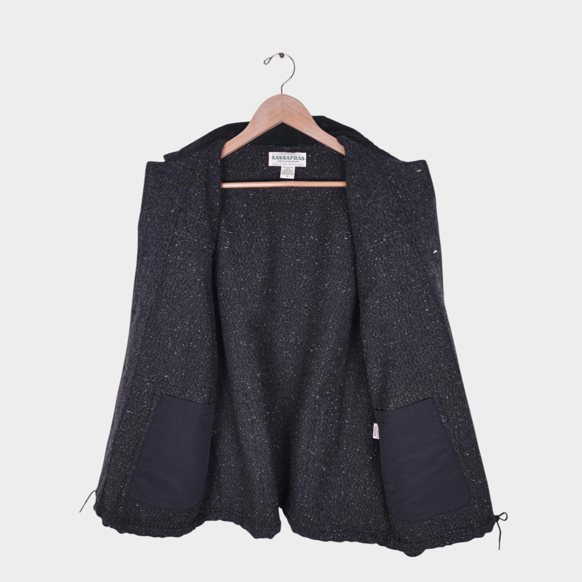 SASSAFRAS Men's Made in Japan Grey Wool Blend Garden Hole Jacket
