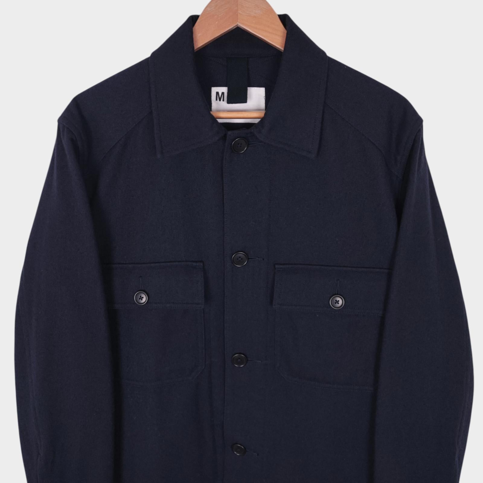 MHL MARGARET HOWELL Men's Navy Blue Wool/Cotton Utility Bomber Jacket