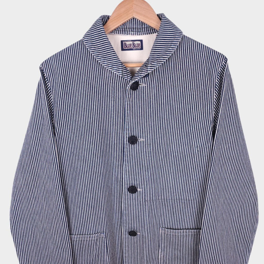 BLUE BLUE JAPAN Men's Made in Japan Hickory Stripe Shawl Collar Cotton Chore Jacket