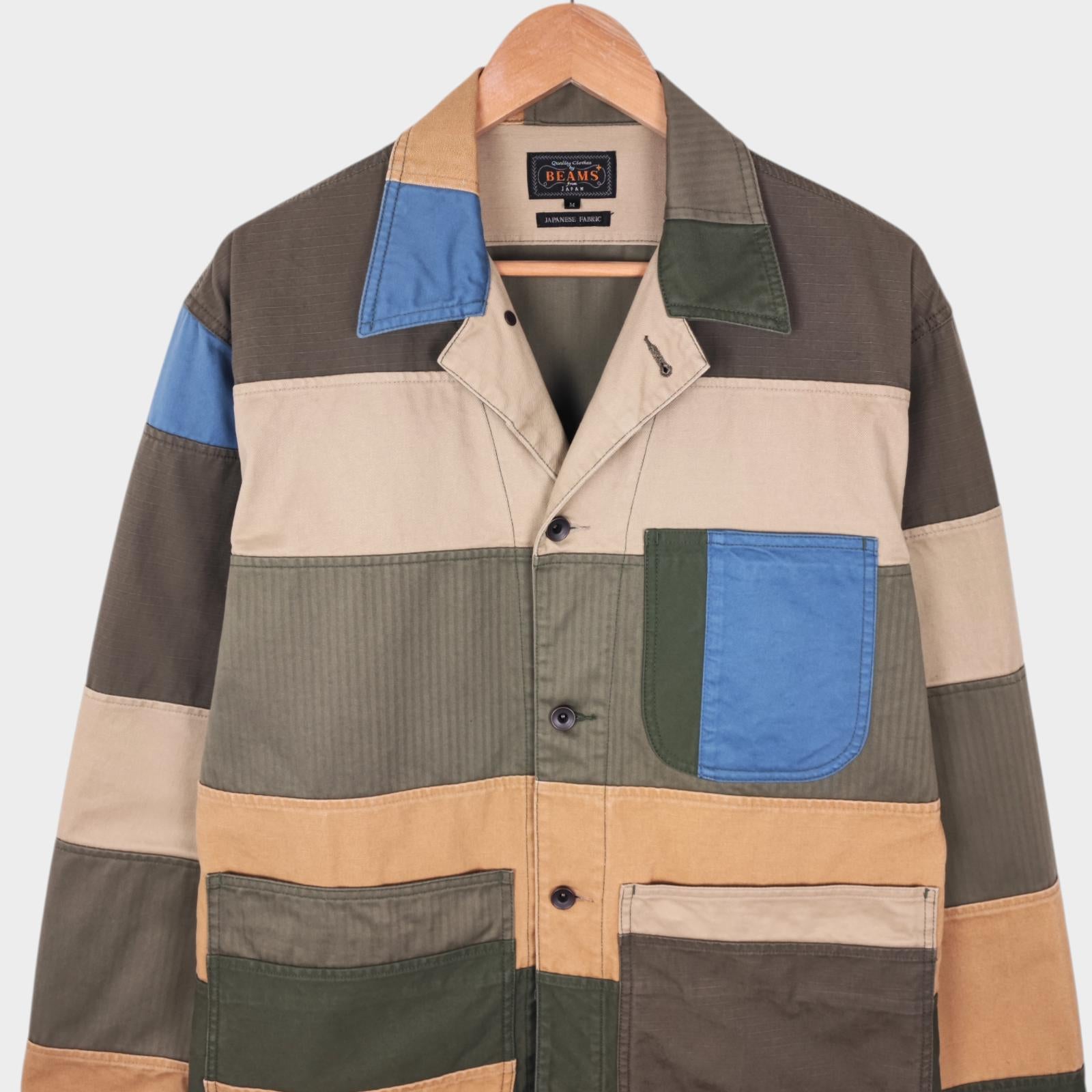 BEAMS PLUS Men's Relaxed Fit Multicoloured Patchwork Chore Jacket