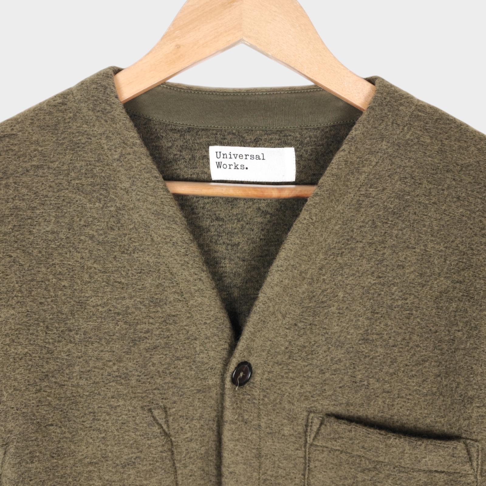 UNIVERSAL WORKS Men's Green Wool Fleece Cardigan