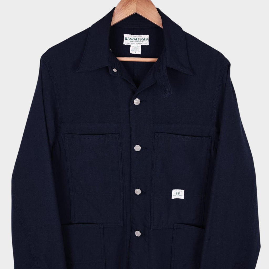 SASSAFRAS Men's Made in Japan Navy Blue 100% Wool Transplant Chore Jacket