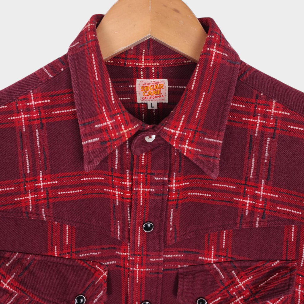 SUGAR CANE Men's Red Checked Flannel Western Shirt