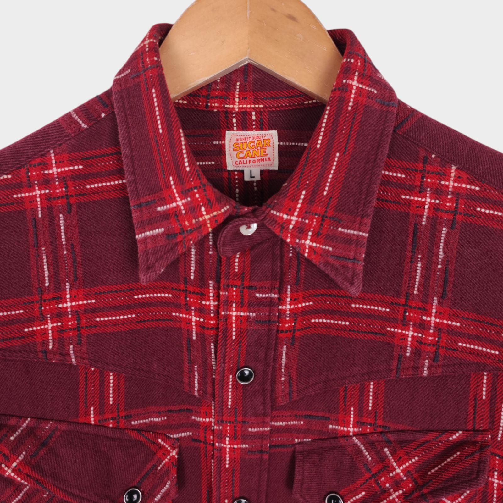 SUGAR CANE Men's Red Checked Flannel Western Shirt