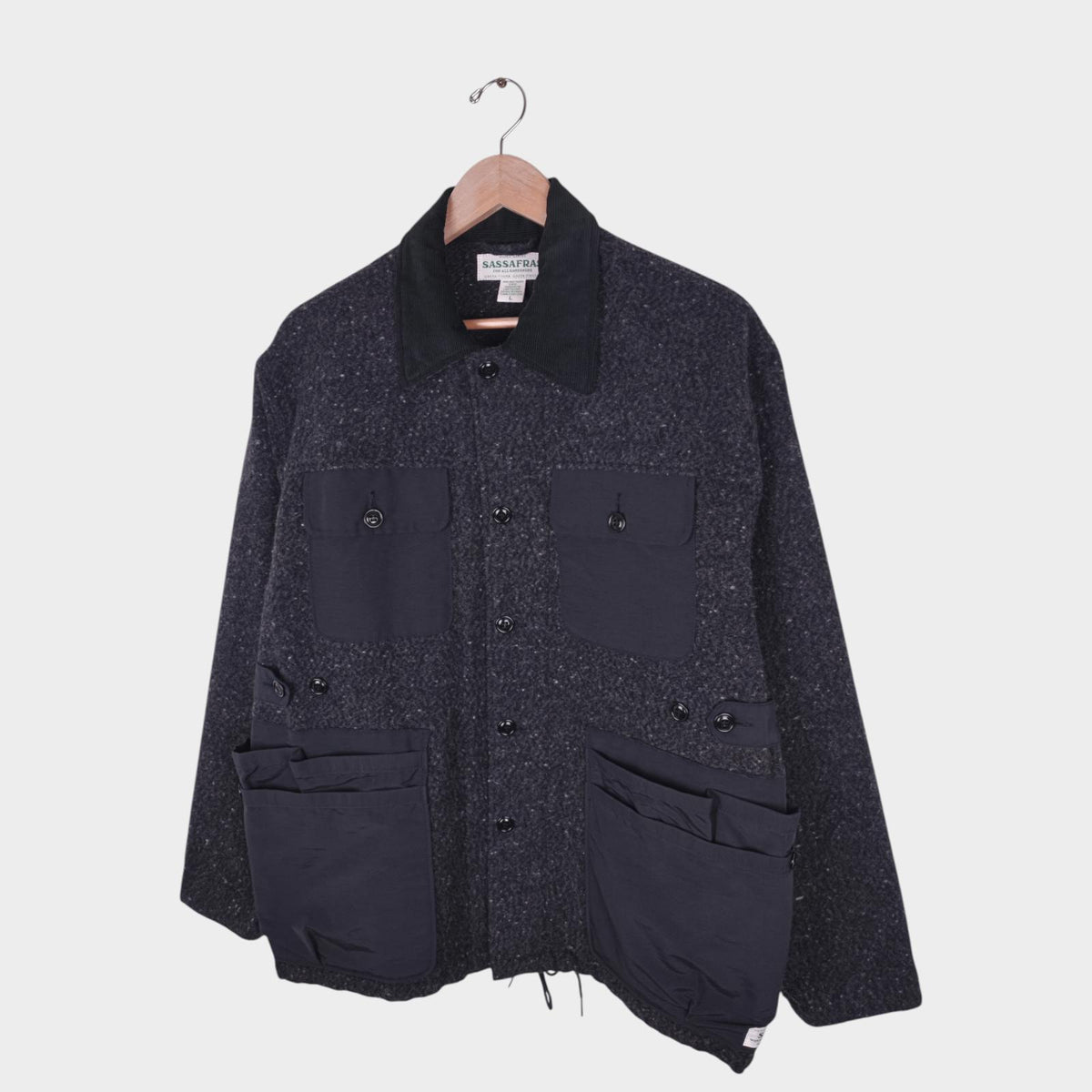 SASSAFRAS Men's Made in Japan Grey Wool Blend Garden Hole Jacket