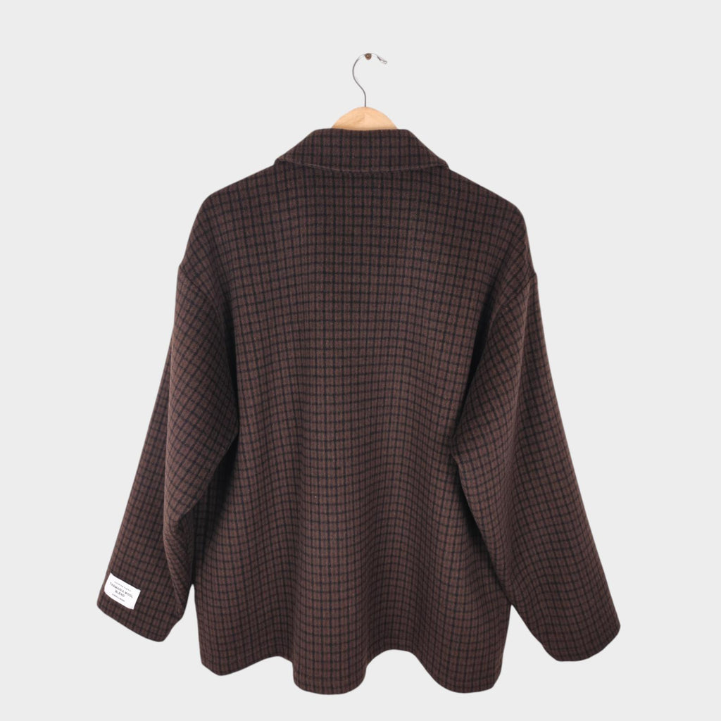 BEAMS B:MING Men's Brown Check Tasmania Wool Blend Chore Jacket