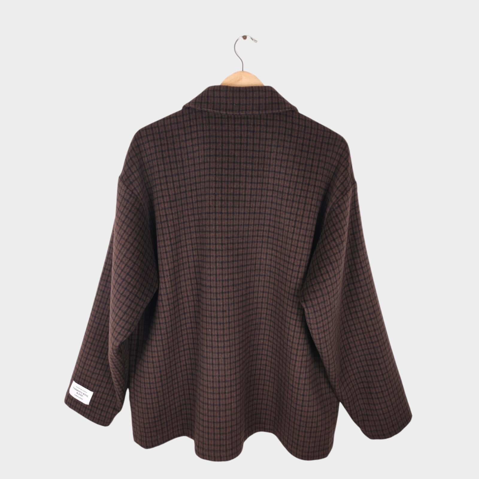 BEAMS B:MING Men's Brown Check Tasmania Wool Blend Chore Jacket