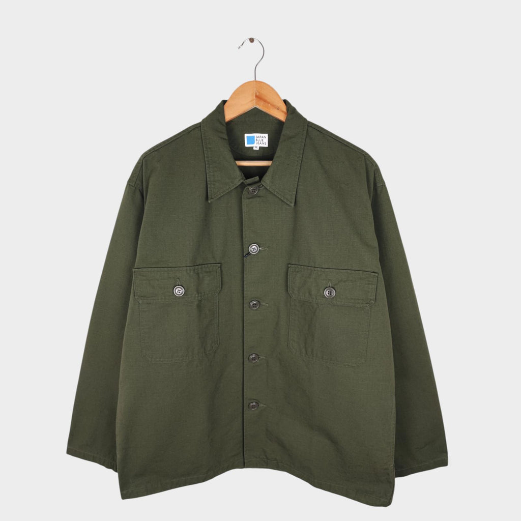 JAPAN BLUE JEANS Men's Made in Japan Green Military Heavyweight Ripstop Cotton Jacket