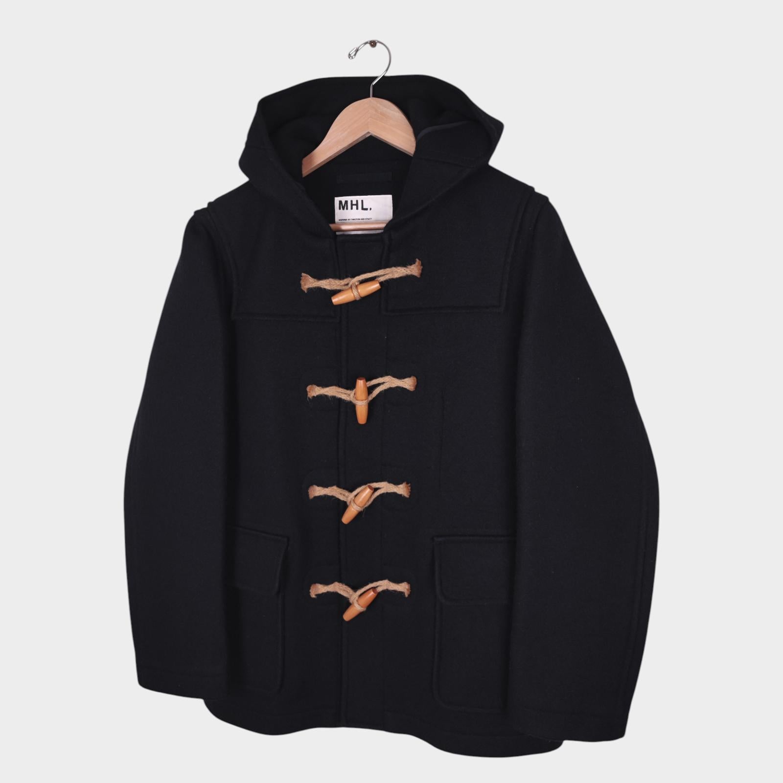 MHL MARGARET HOWELL Men's Black Heavyweight Wool Blend Duffle Coat