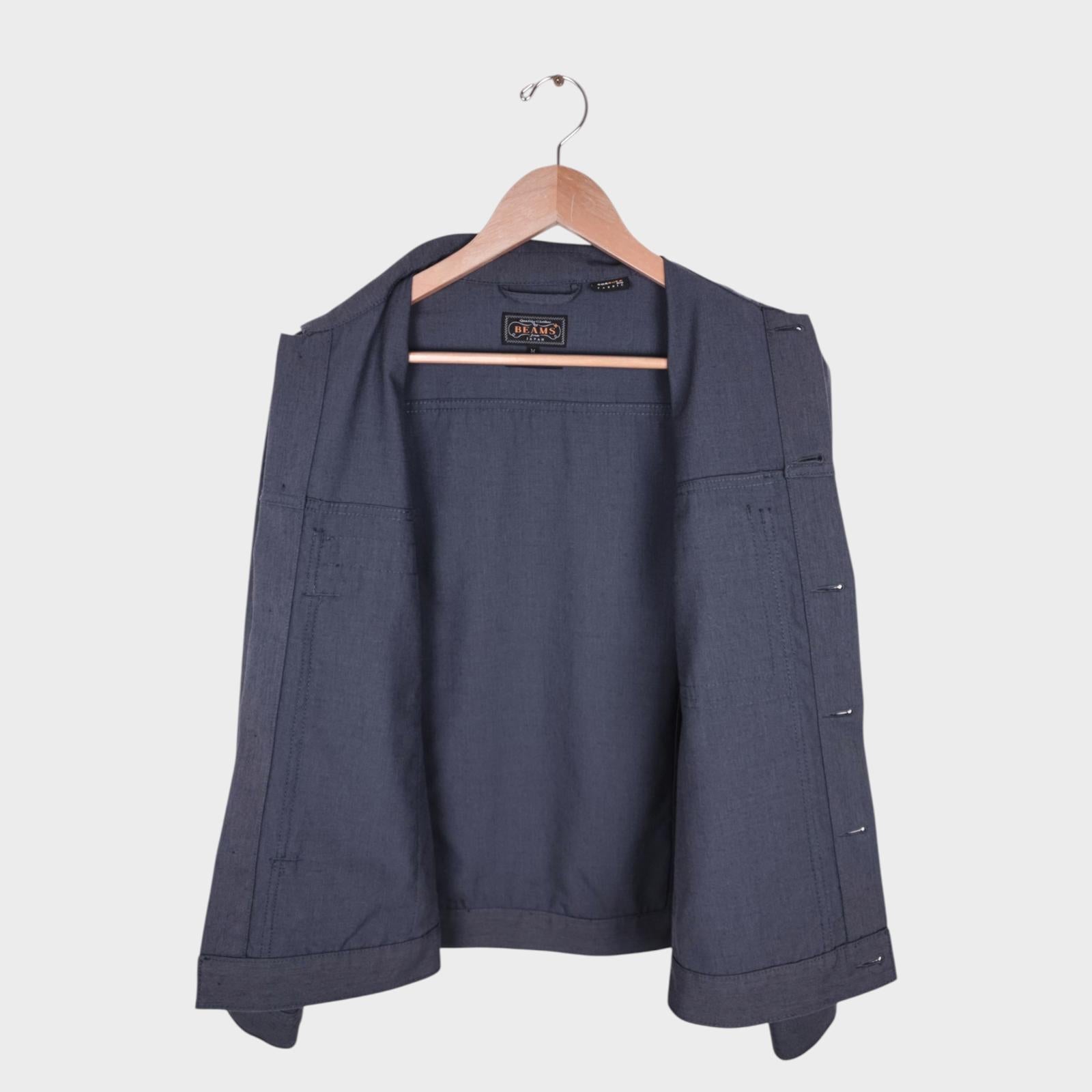 BEAMS PLUS Men's Grey Wool Blend Cordura Fabric Trucker Jacket