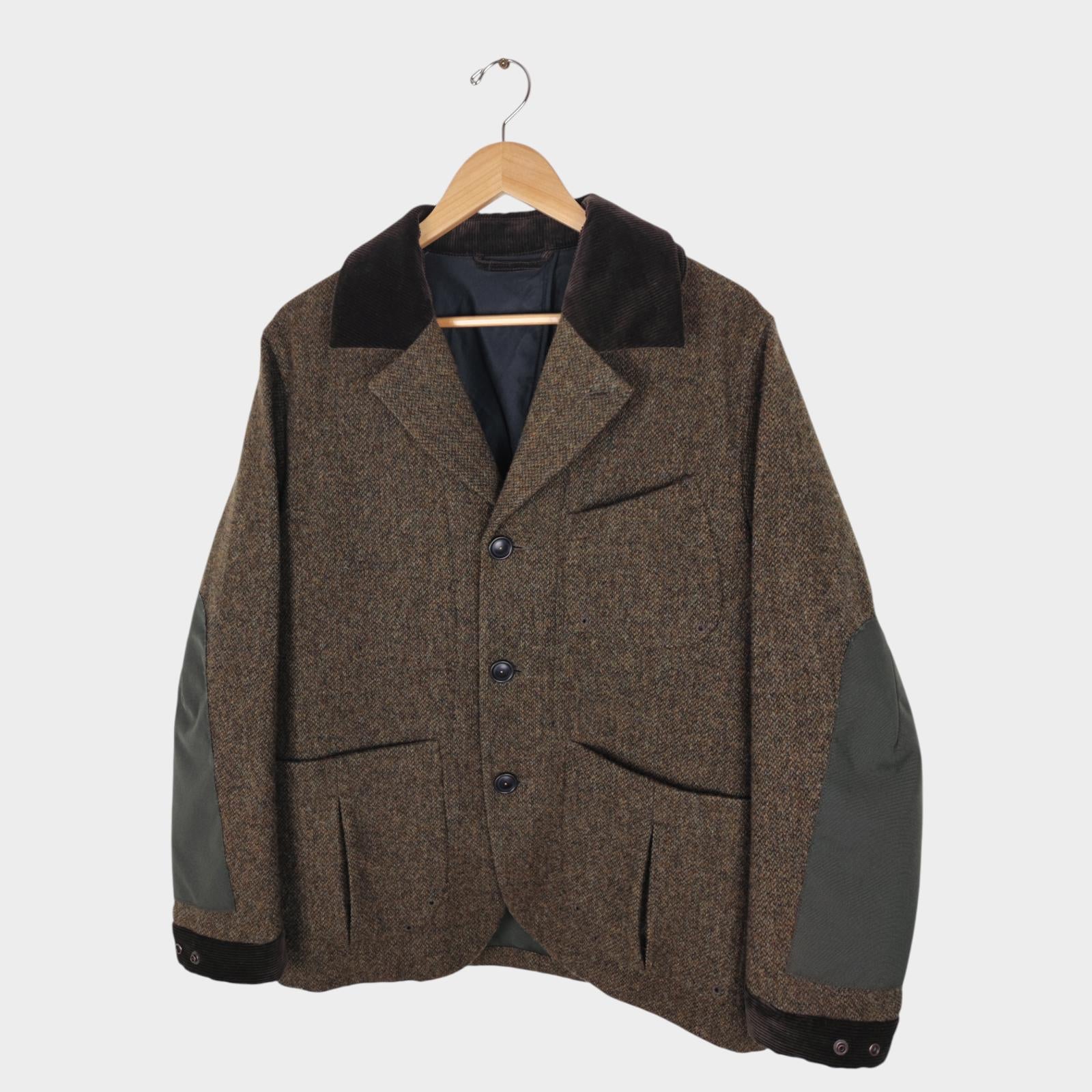 NORBIT BY HIROSHI NOZAWA Men's Khaki Green 100% Wool Tweed Hybrid Fielders Jacket