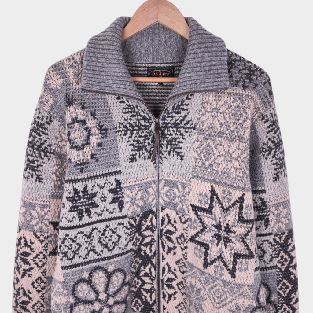 BEAMS PLUS Men's Grey 100% Heavyweight Wool Jacquard Patchwork Jacket