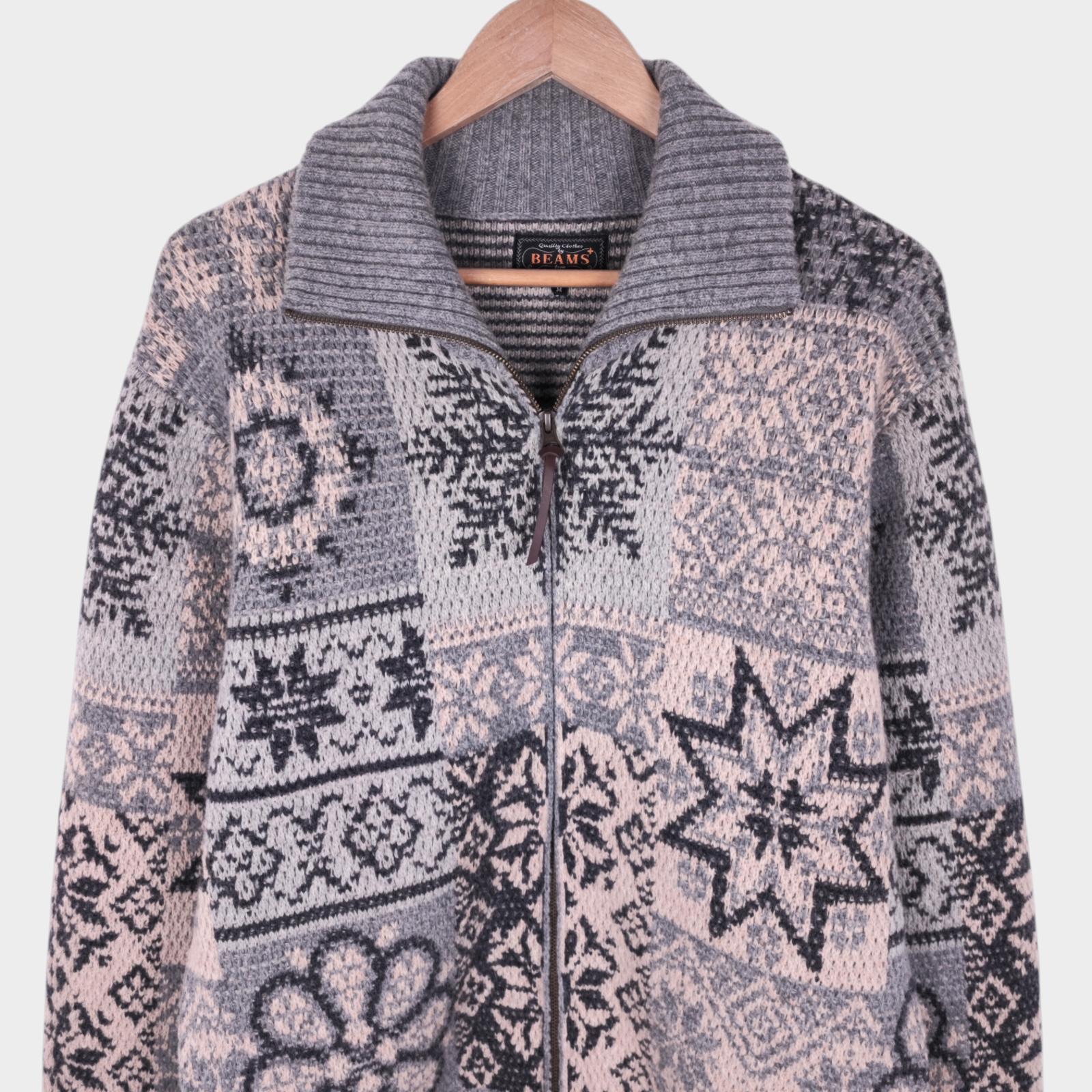 BEAMS PLUS Men's Grey 100% Heavyweight Wool Jacquard Patchwork Jacket