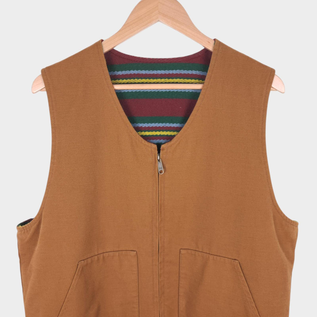 BEAMS PLUS Men's Reversible Duck Cotton/Wool Blend Work Zip Vest Gilet
