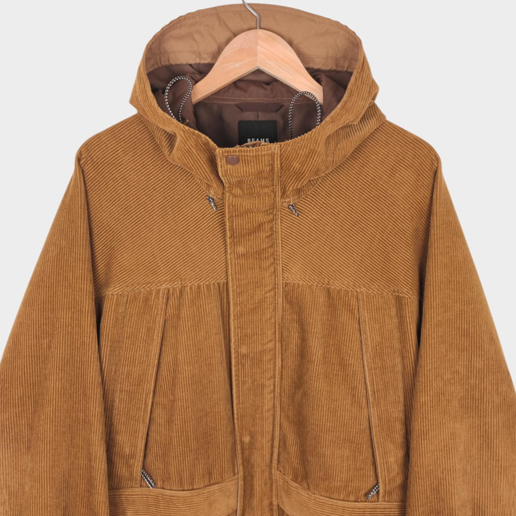 BEAMS Men's Camel Oversized Fit Corduroy Parka Jacket