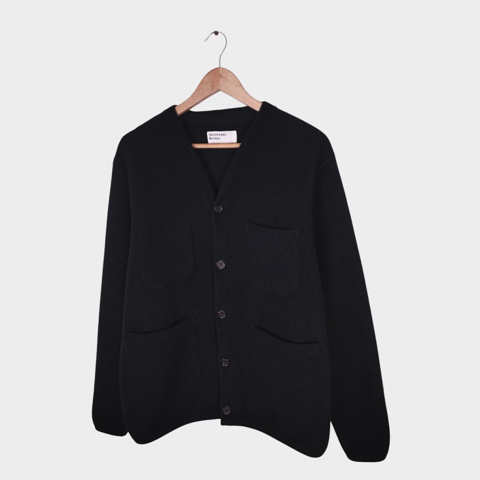 UNIVERSAL WORKS Men's Black Wool Fleece Cardigan