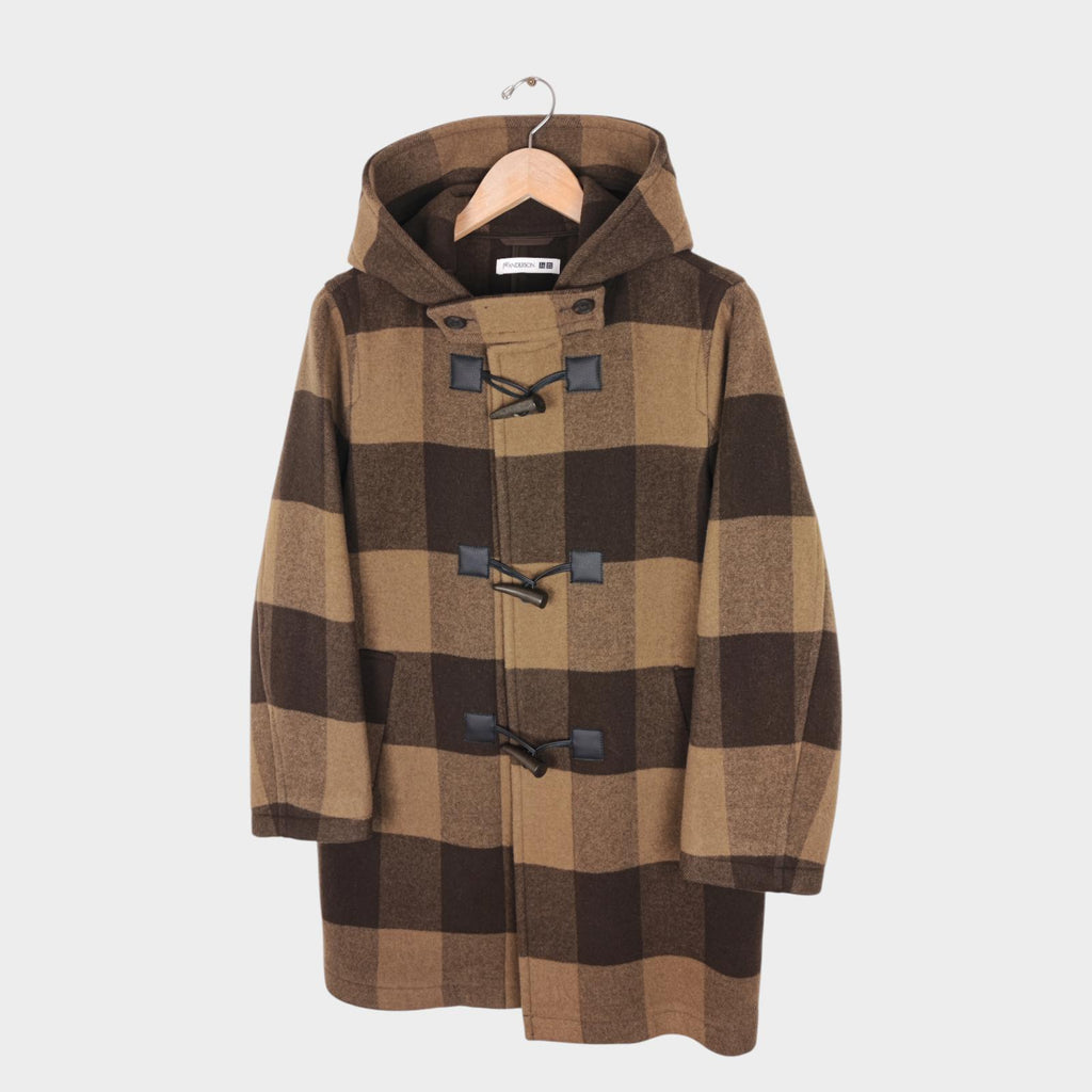 JW ANDERSON x UNIQLO Women's Brown Checkered Wool Blend Duffle Coat