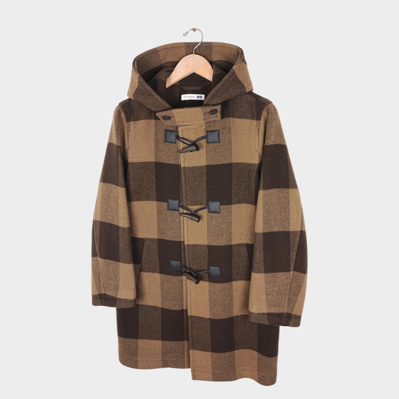 JW ANDERSON x UNIQLO Women's Brown Checkered Wool Blend Duffle Coat