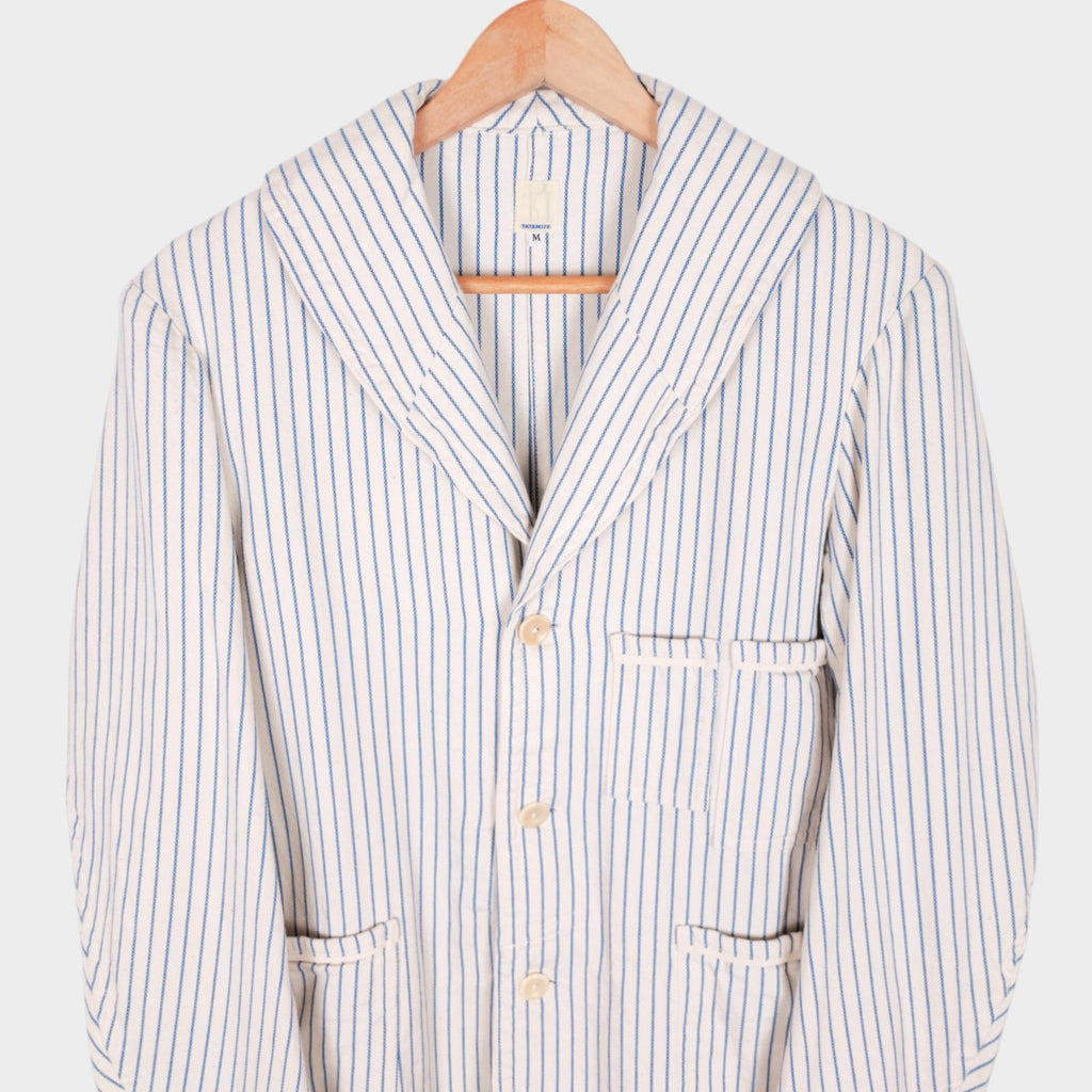 TATAMIZE Men's Made in Japan Striped Shawl Collar Chore Jacket