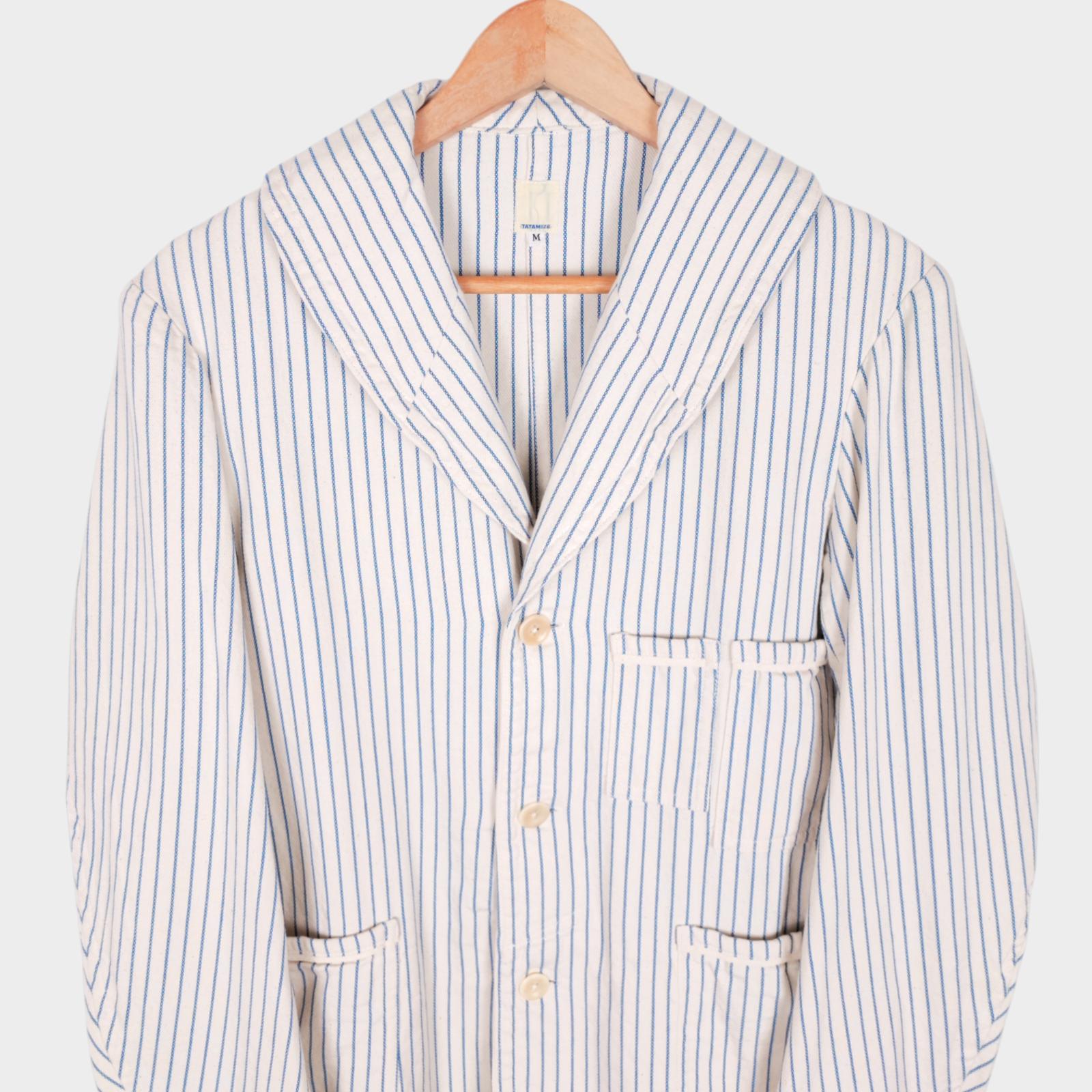 TATAMIZE Men's Made in Japan Striped Shawl Collar Chore Jacket