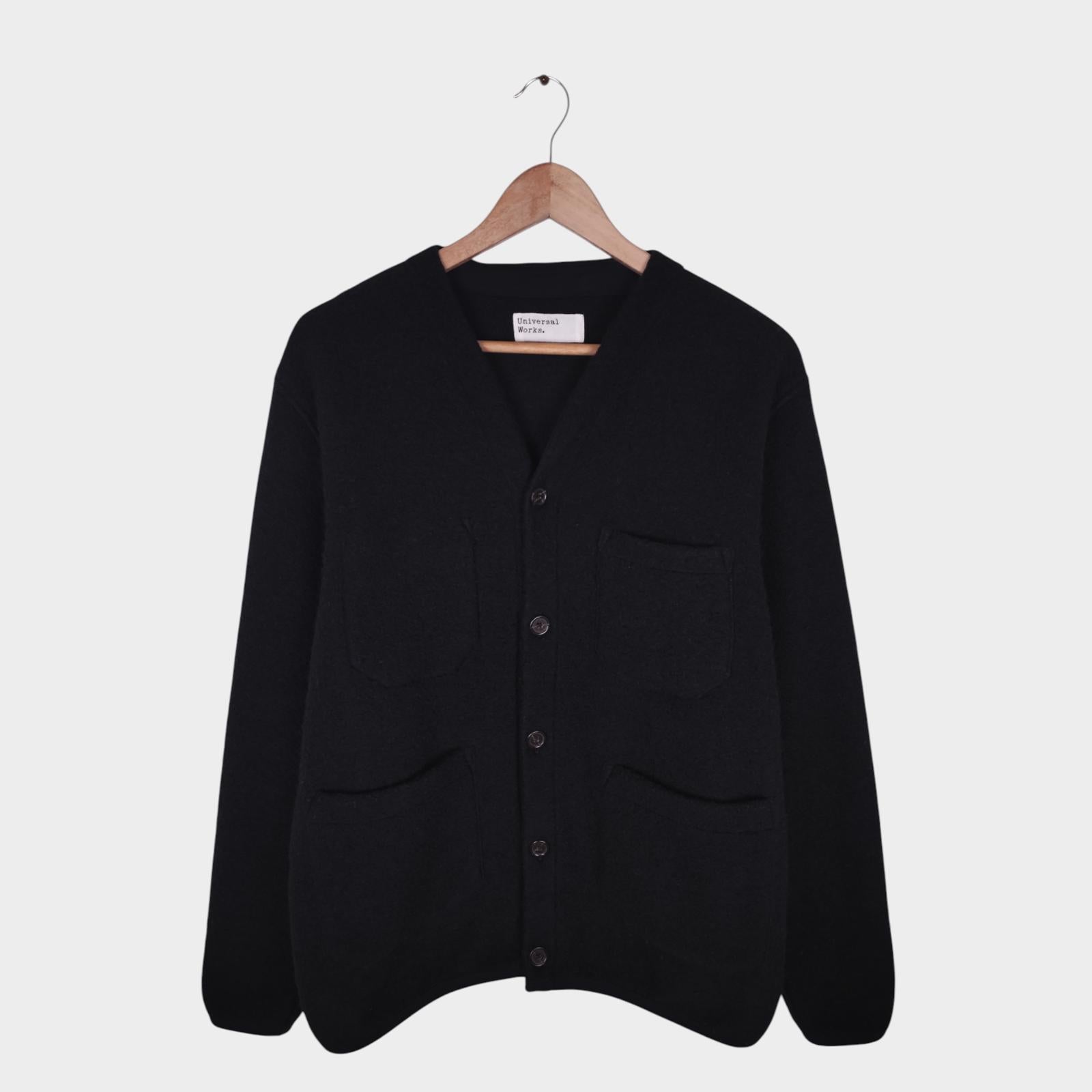 UNIVERSAL WORKS Men's Black Wool Fleece Cardigan