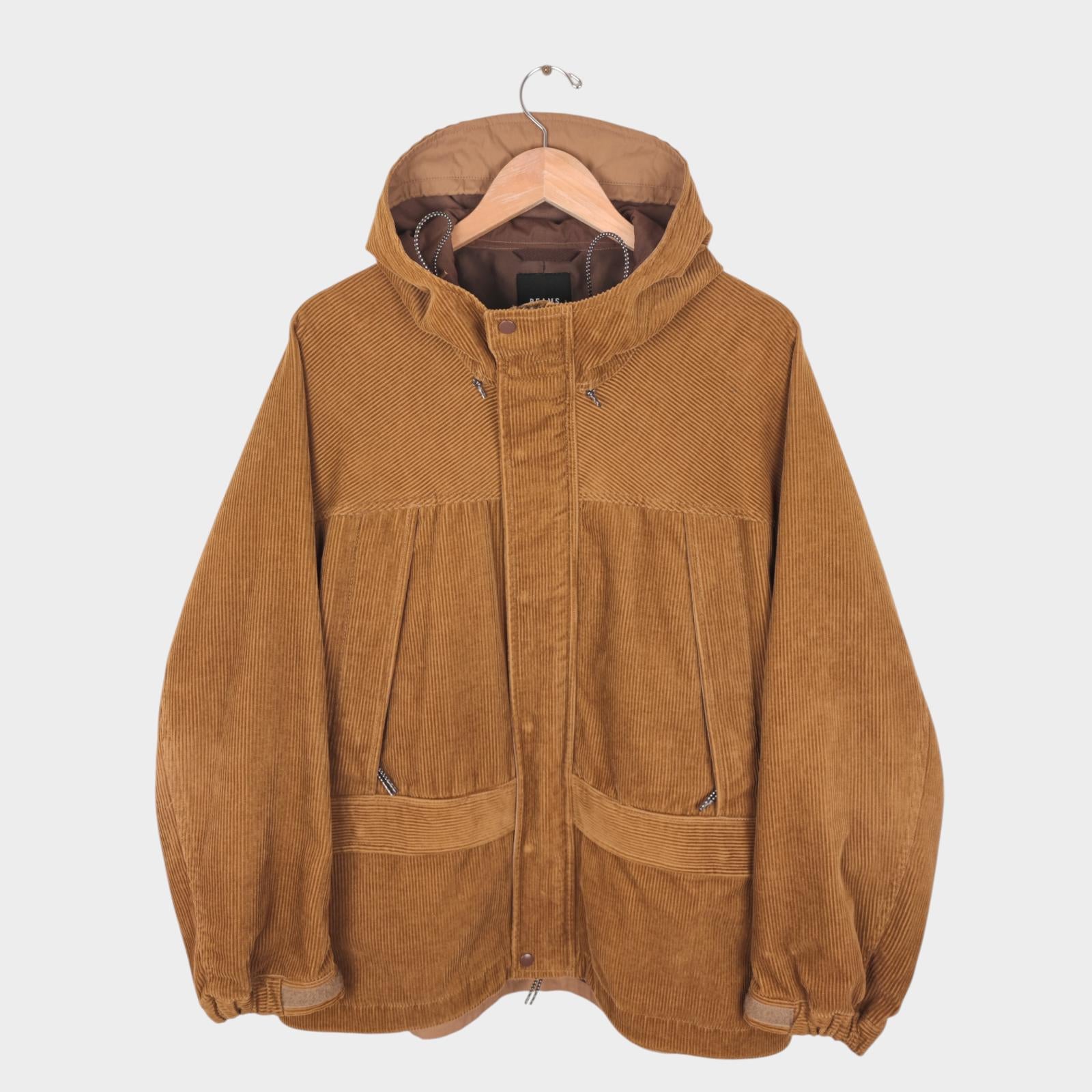 BEAMS Men's Camel Oversized Fit Corduroy Parka Jacket
