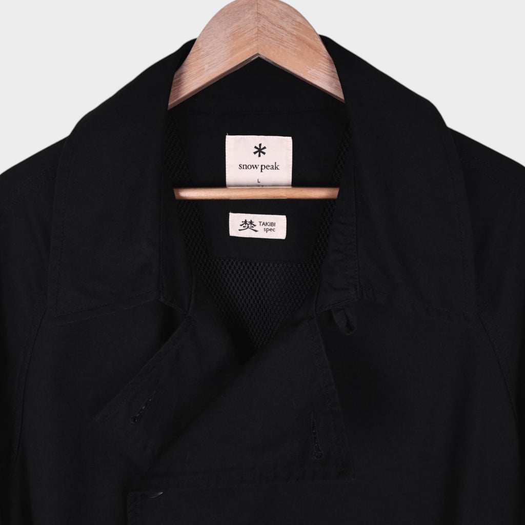 SNOW PEAK Men's Black Takibi Spec Utility Trench Coat