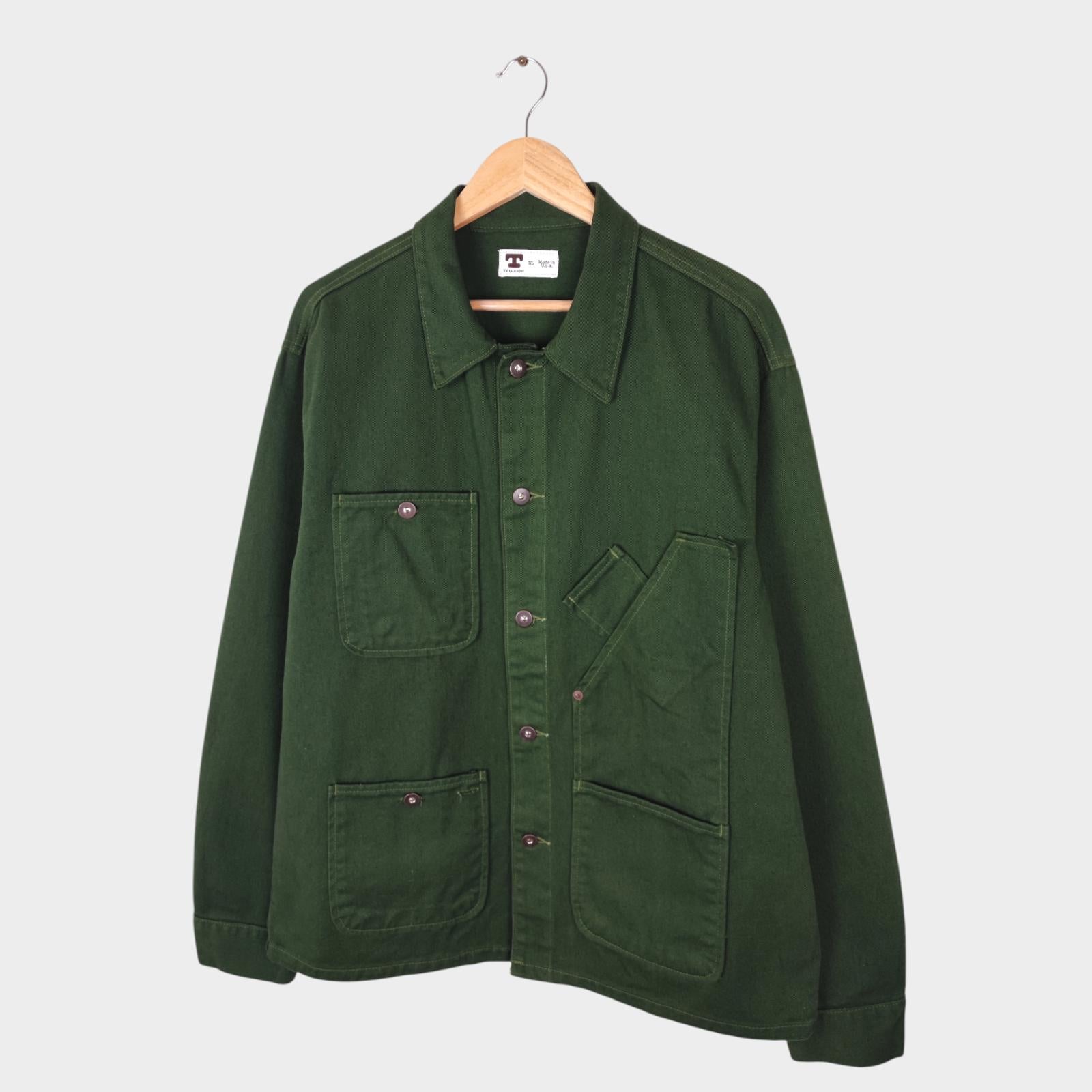 TELLASON Men's Green Made in USA Bull Denim Chore Jacket