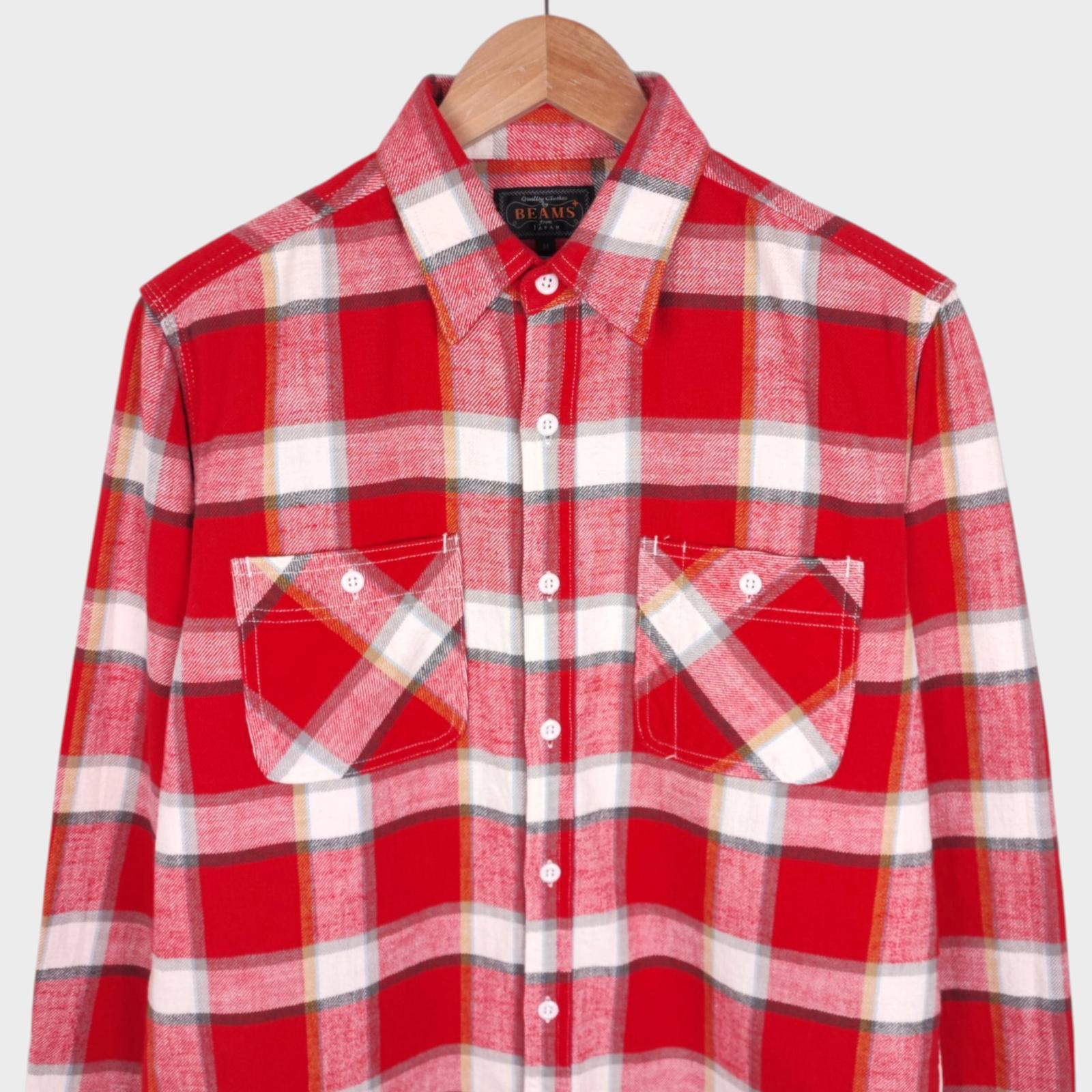 BEAMS PLUS Men's Made in Japan Checked Flannel Work Shirt