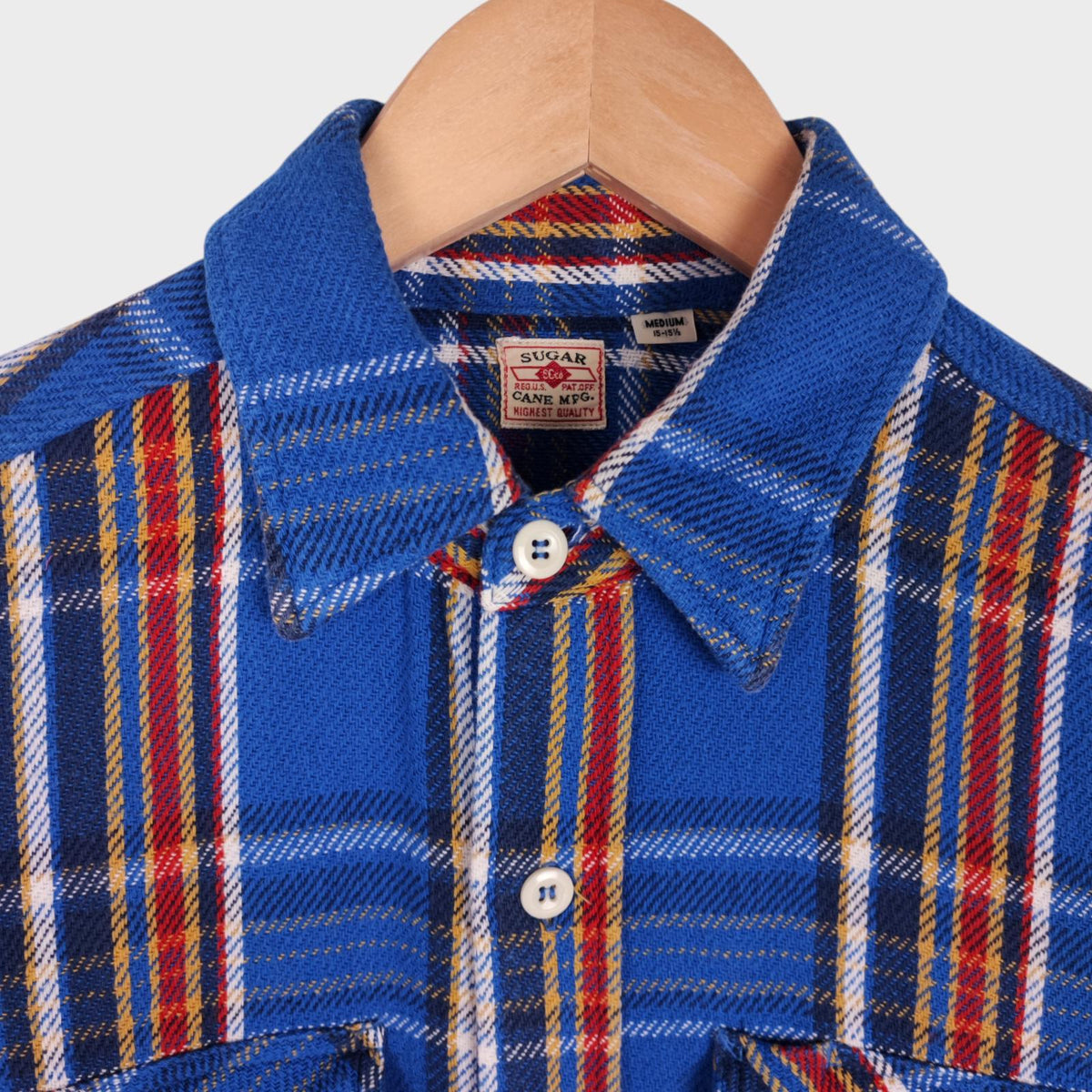 SUGAR CANE Men's Made in Japan Blue Checked Soft Twill Work Shirt