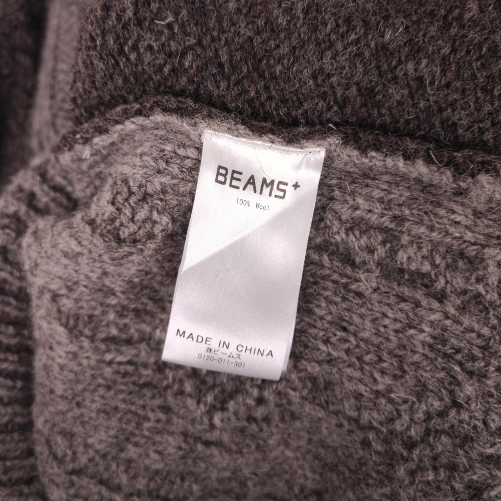 BEAMS PLUS Men's 100% Wool Patchwork Knit Cardigan