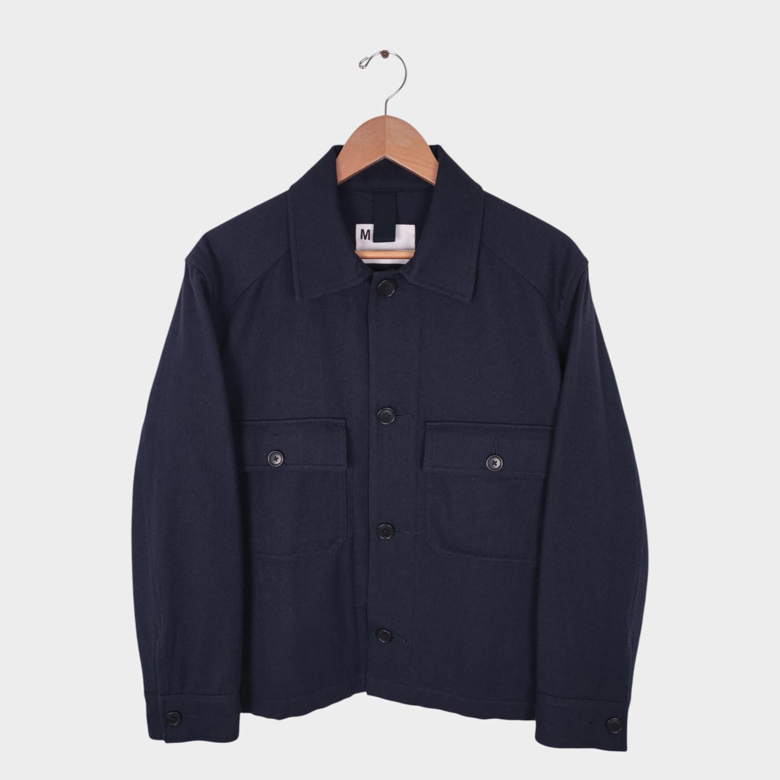 MHL MARGARET HOWELL Men's Navy Blue Wool/Cotton Utility Bomber Jacket